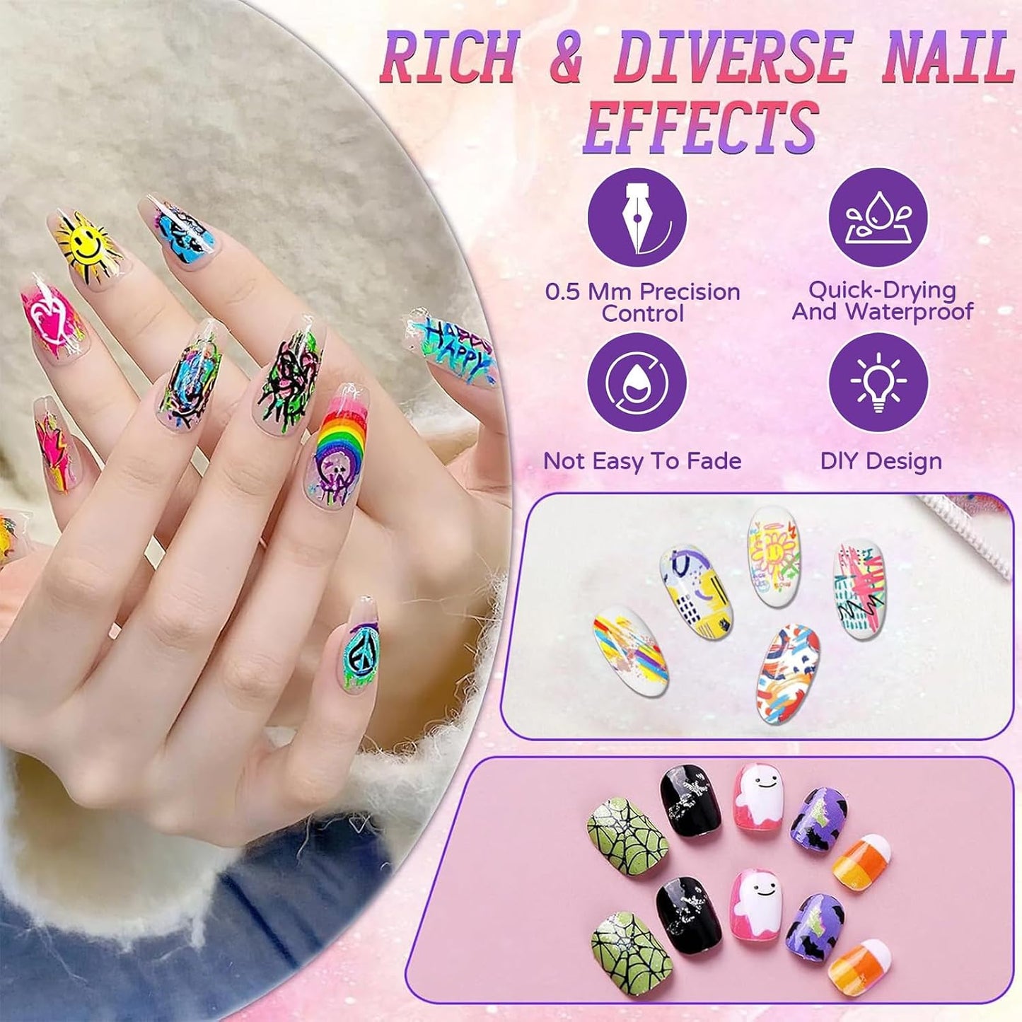 Nail Art Pens Set - 12 Waterproof Gel Nail Markers for DIY Designs | Quick-Drying Manicure Tools
