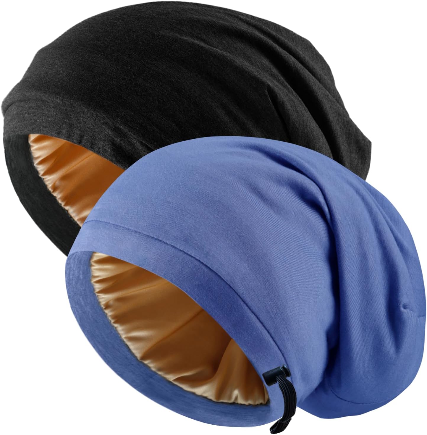 Adjustable Silk Hair Bonnet - Satin Lined Sleep Cap for Women & Men | 2 Pcs Set