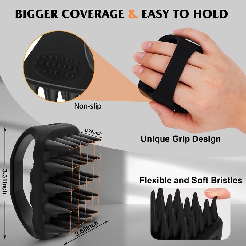 YEALIR Beard Scrubber & Hook - Silicone Beard Brush for Deep Cleaning and Exfoliation, Helps Reduce Dandruff & Itching, Non-Slip Handle & Soft Durable Longer Bristles