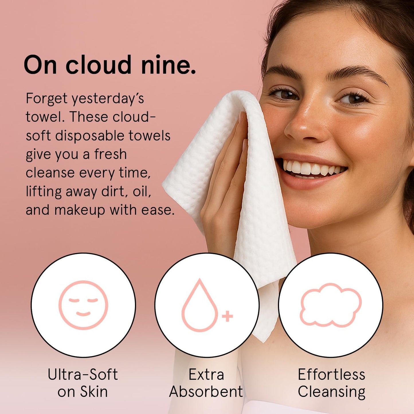 Face Towels Disposable - Ultra-Soft Absorbent Wipes for Cleansing | XL Lint-Free Vegan Facial Towels (60 Count)