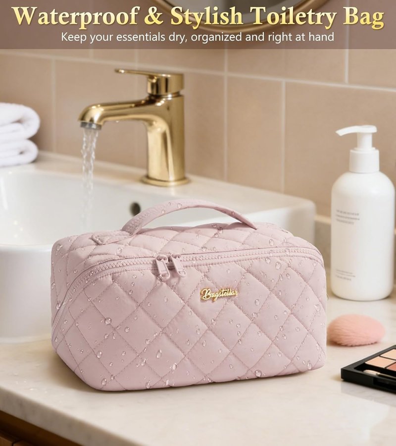 Travel Makeup Bag - 3 Pcs Large Capacity Toiletry Organizer for Women | Water-Resistant, Portable, Light Pink