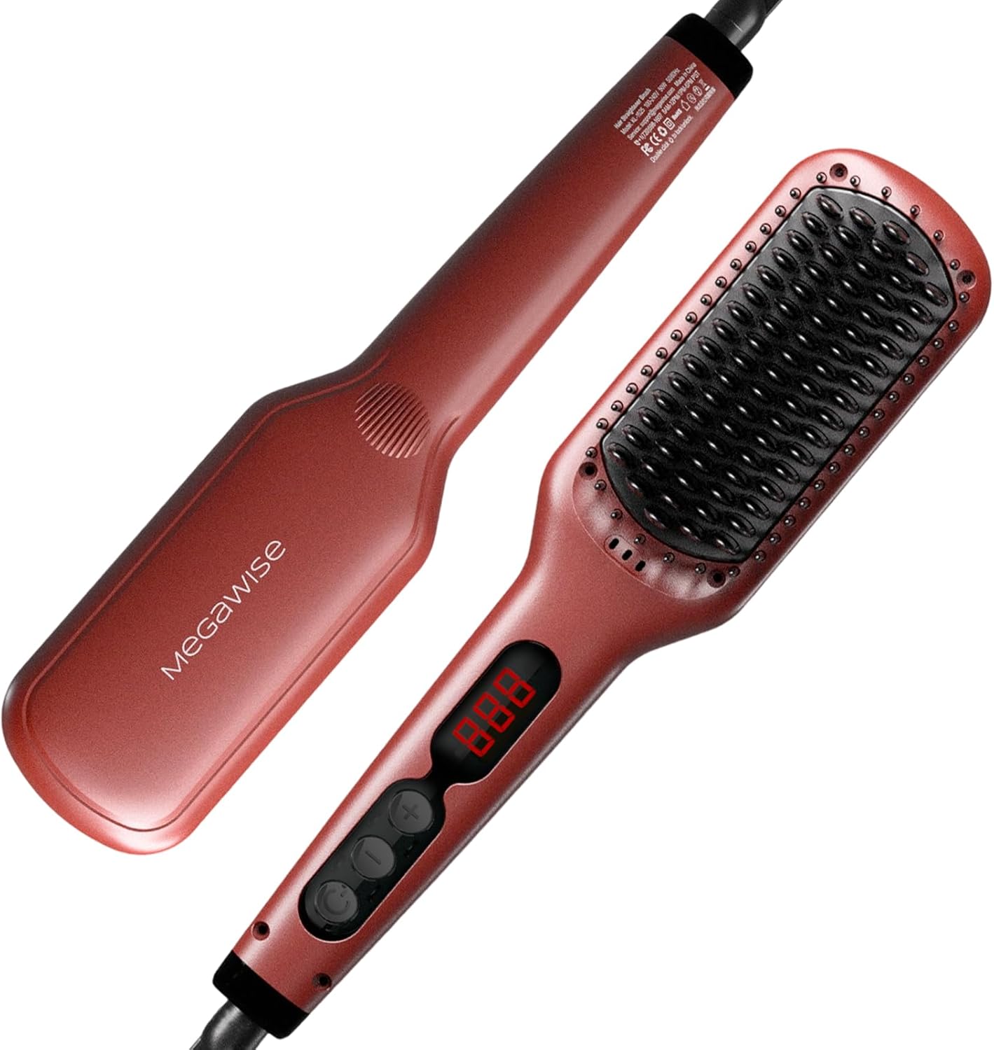 Hair Straightener Brush Pro - Fast Heating Ceramic Ionic Brush for Smooth, Frizz-Free Hair | Anti-Scald Design, Dual Voltage (Tomato Red)