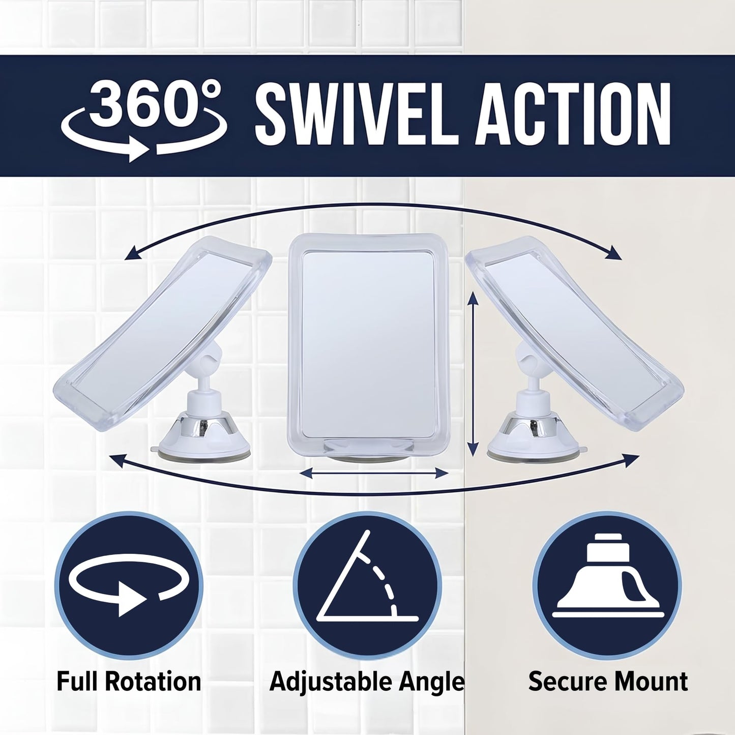 MIRRORVANA Fogless Shower Mirror for Shaving with Upgraded Suction, Anti Fog Shatterproof Surface and 360° Swivel - 6.3" x 6.3"