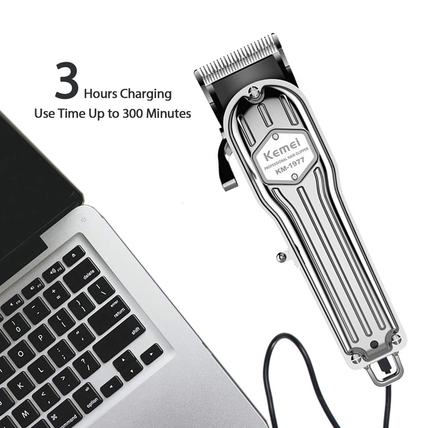 KEMEI 1977 Hair Clippers for Men Professional, Cordless Hair Trimmers Grooming Kit Wet/Dry Clippers USB Rechargeable Beard Trimmer Haircut Set for Home Use & Barbers, Silver