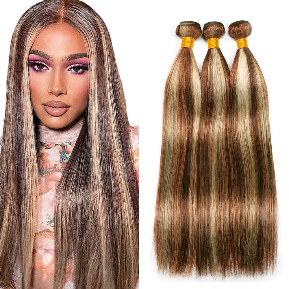 26 28 30 Inch P30/613 Highlight Blonde Bundles Human Hair 3 Bundles Brazilian Remy Hair 50 Grams/Bundle 10A Grade Unprocessed Virgin Hairs Straight Bundle Weaves Extensions
