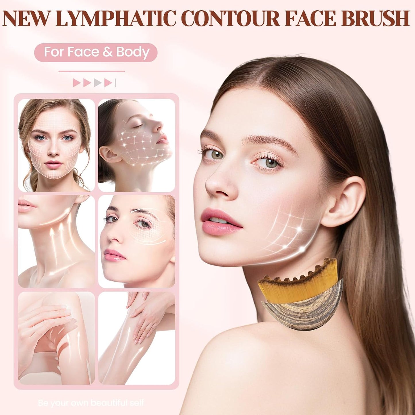 Lymphatic Drainage Face Brush - Sculpting Massager with Soft Bristles | Portable Gua Sha Tool for All Skin Types