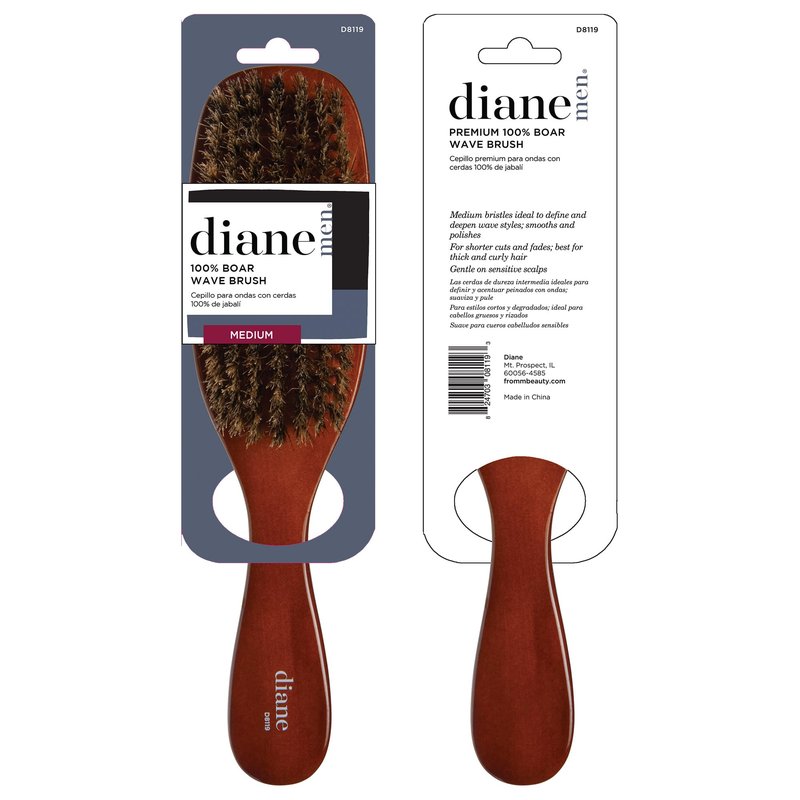 Diane Premium 100% Boar Wave Brush for Men and Barbers , Mens Hair Brush– Medium Bristles for Thick Coarse Hair – Use for Detangling, Smoothing, Wave Styles, Soft on Scalp, Restore Shine and Texture