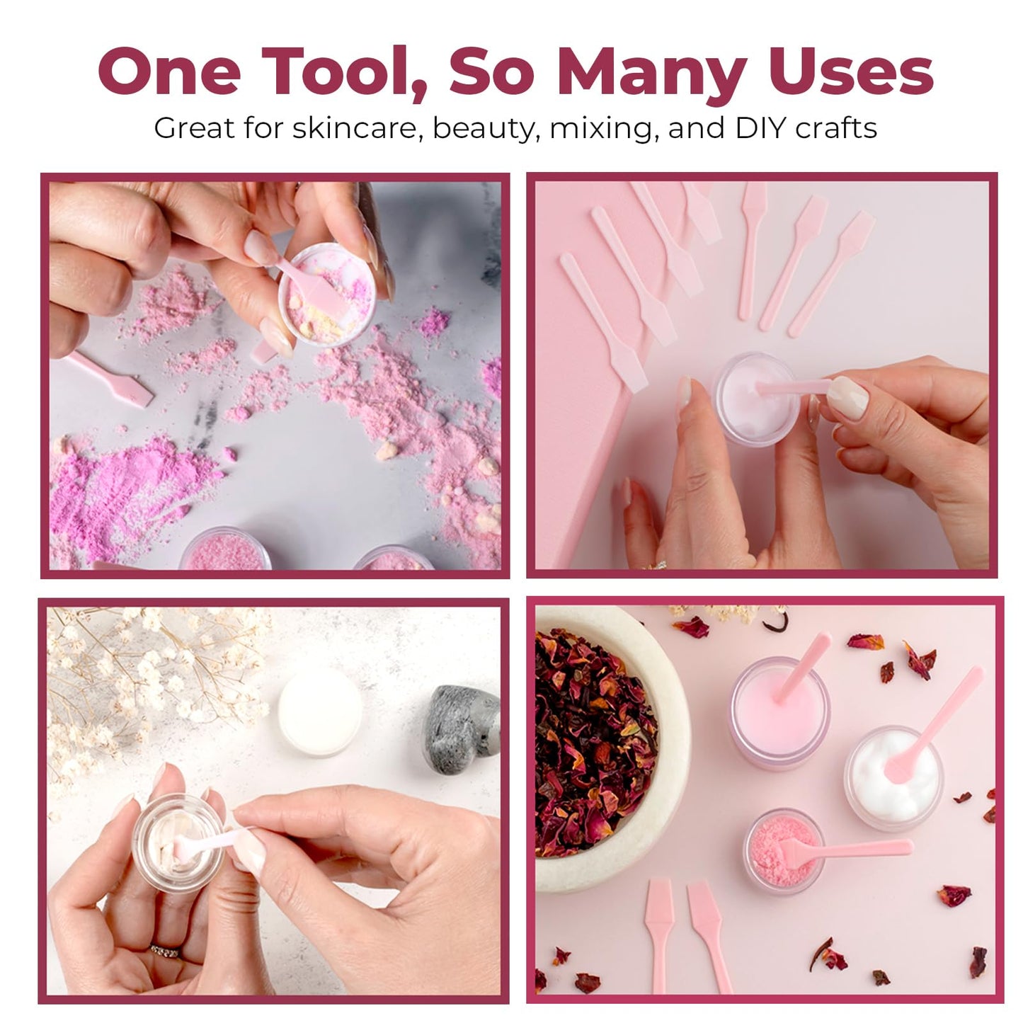 Kopperko Cosmetic Spatulas (2.5”, 100 Pack) - Small Plastic Spatula for Cosmetics, Creams & Crafts | Essential Esthetician Supplies | Makeup Spatula or Multipurpose Mini Applicator for Skincare | Pink