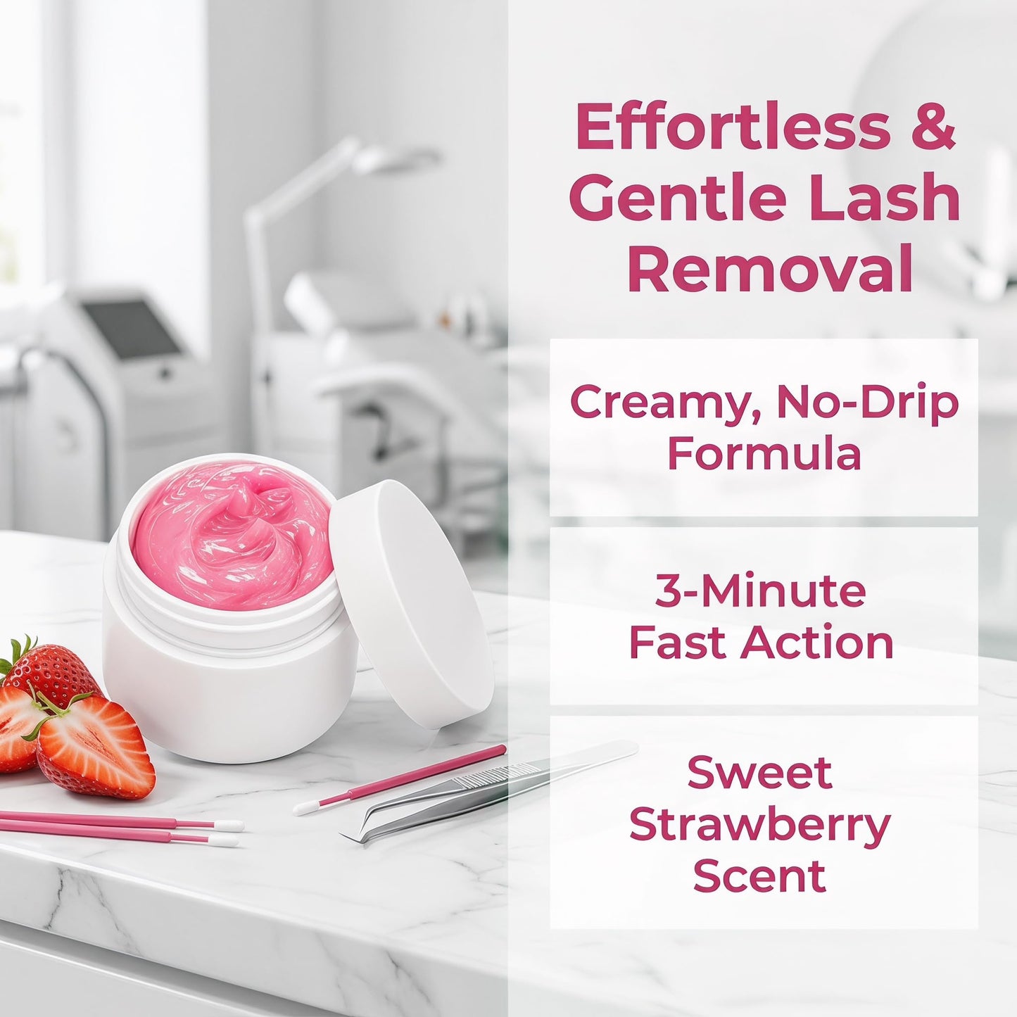 Strawberry Eyelash Glue Remover Cream, 15g Gentle & Low Irritation Lash Extension Remover for Sensitive Eyes, Professional or Salon Use, Safe Adhesive Removal for Natural and Extended Lashes