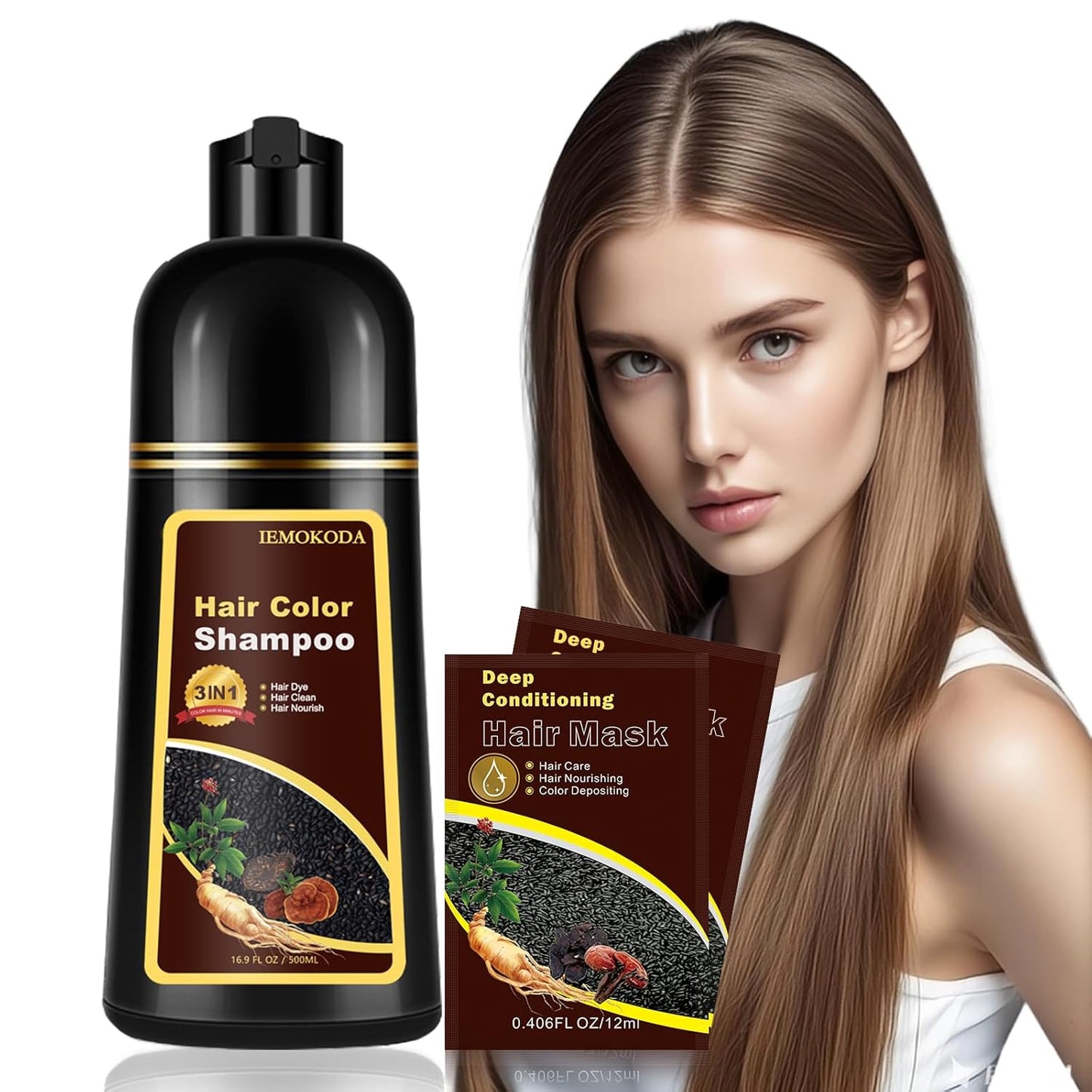 Cherry Brown Hair Dye Shampoo - 3 in 1 Color Treatment for Quick Results | Nourishing Formula
