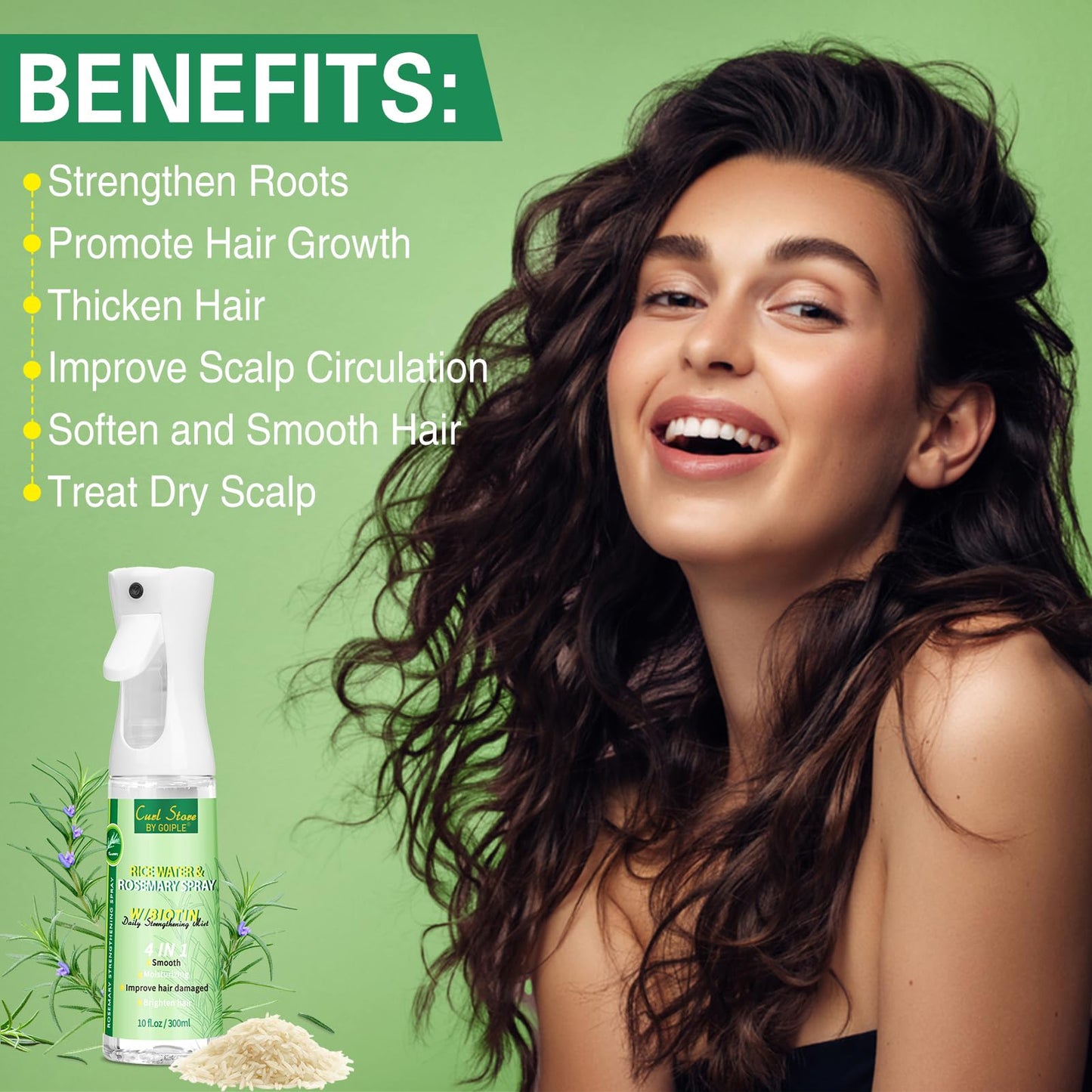 WOZUTUNT Rice Water Rosemary Spray - Rosemary & Rice Water Spray For Women & Men, Dry, Weak Hair, Thickening, Daily Strengthening Mist Hair Care Product for All Hairs Types (10 fl oz)