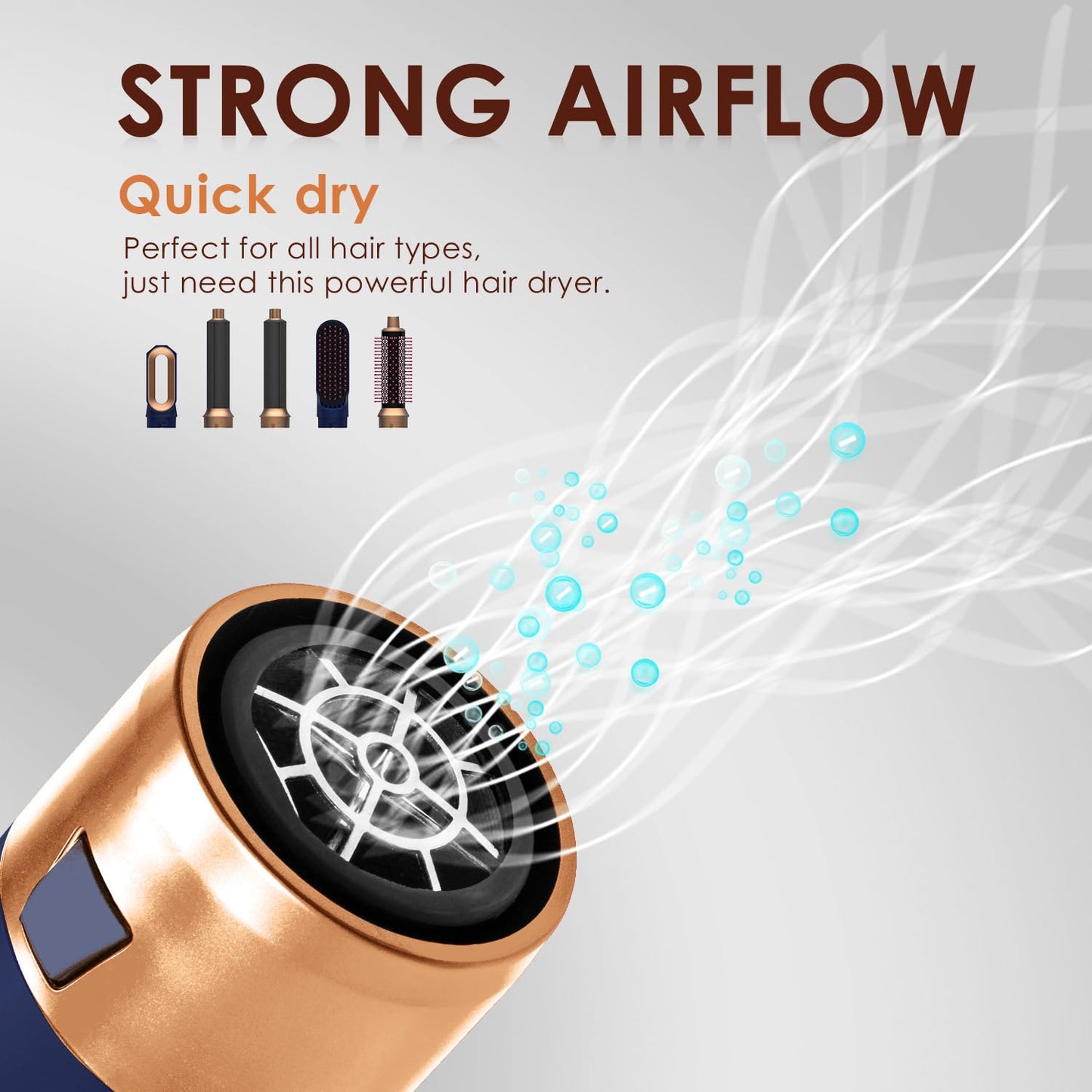Hair Dryer Brush 5 in 1, Negative Ion Blow Dryer Brush Set - 110,000 RPM High- Speed Hot Air Brush Air Styler Curling Wrap Air Curler, Curling Iron Hair Styling Tool for Straight Curl Drying Smoothing