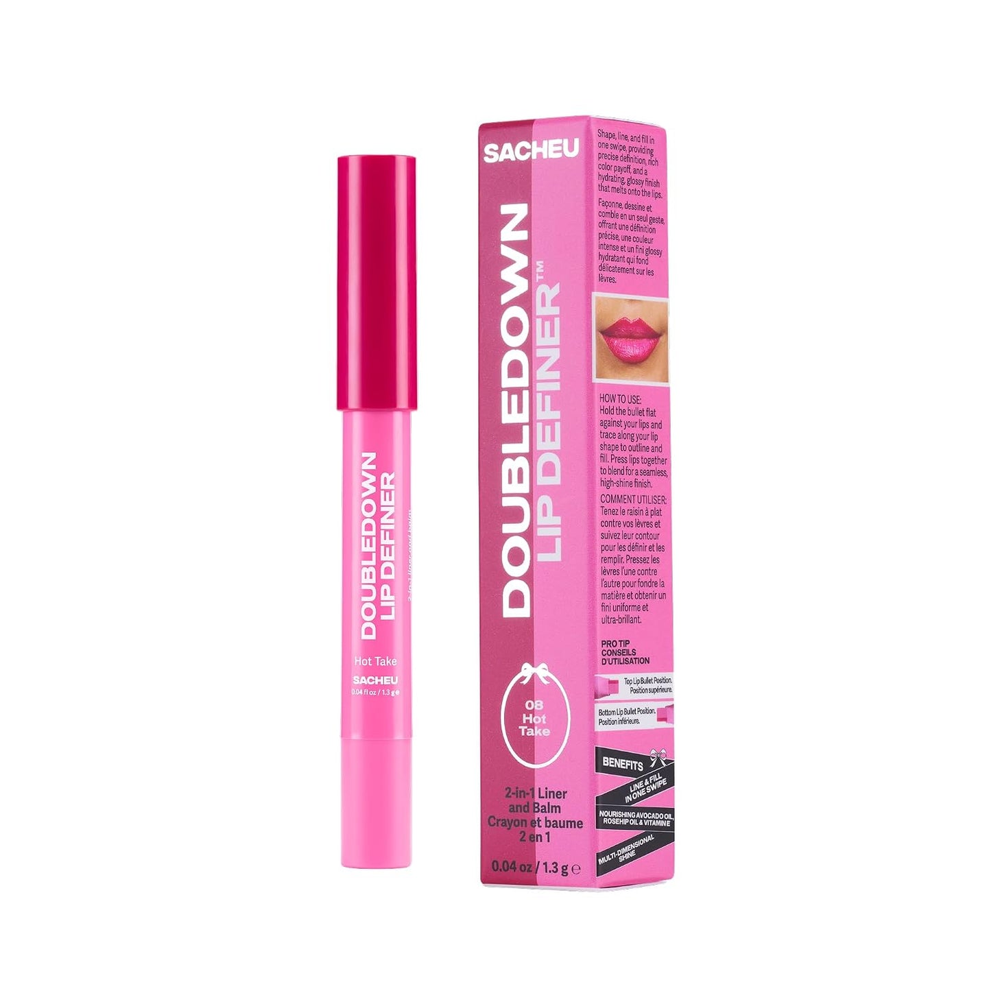 DoubleDown Lip Definer - 2-in-1 Hydrating Lip Liner & Balm | Creamy Satin Finish, Avocado Oil, Rosehip Oil, Vitamin E