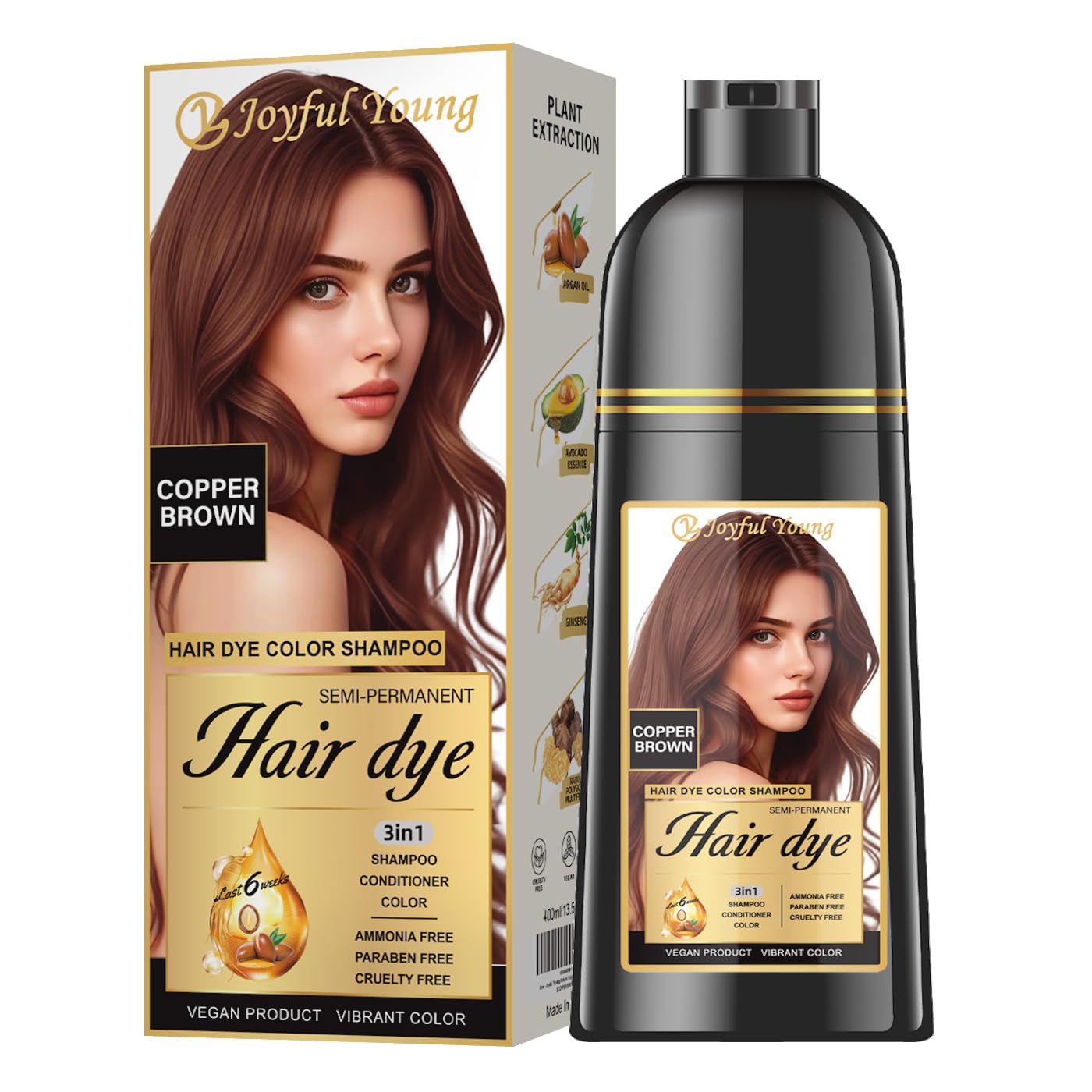 Light Brown Hair Dye Shampoo - 3-in-1 Semi-Permanent Gray Coverage | Vegan & Ammonia-Free