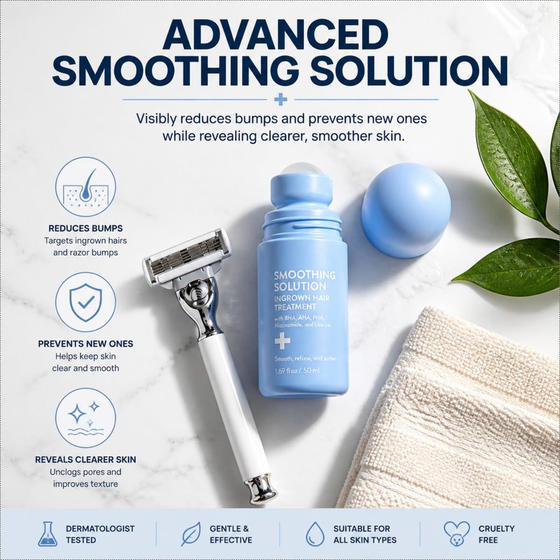 Ingrown Hair Treatment Serum for Razor Bumps & Bikini Line - Smoothing Solution with Salicylic Acid & Centella - Soothing Aftercare for Women & Men on Legs, Underarms, Arms -1.69oz