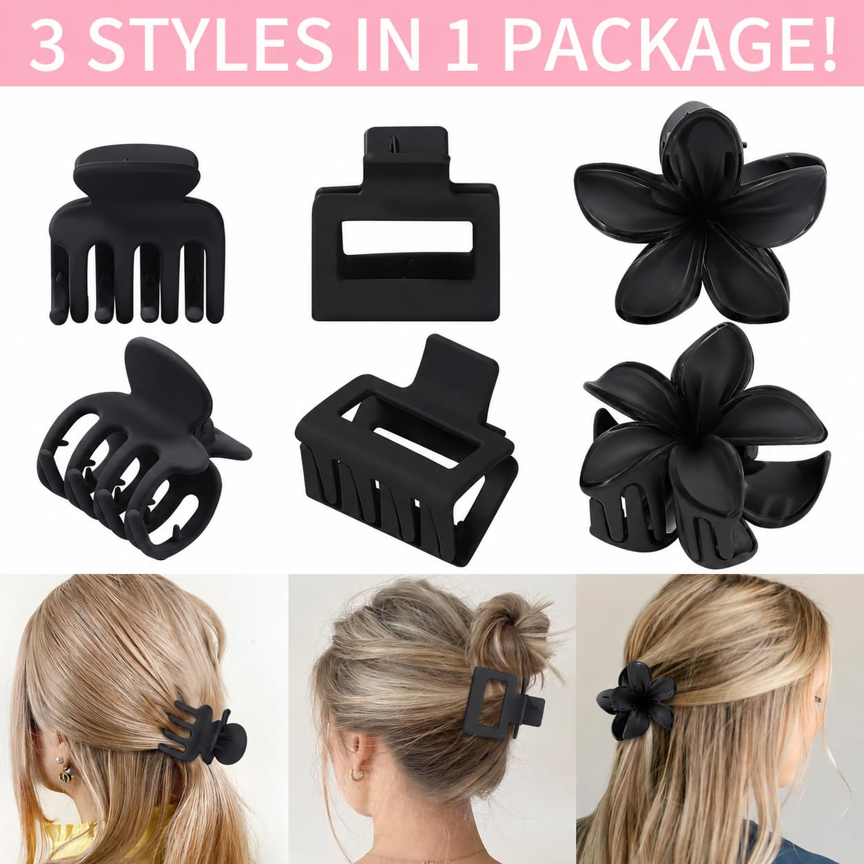 Medium Hair Clips for Women - 9 Pcs Small Claw Clips | Flower & Square Designs for Thin & Thick Hair