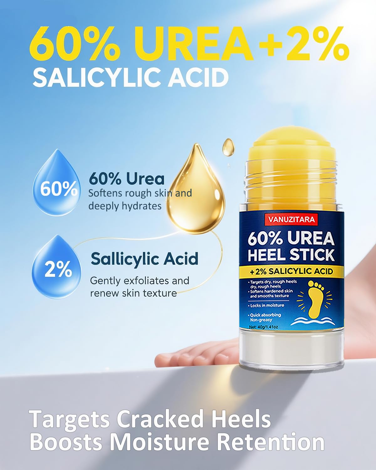 Urea Cream 60% with 2% Salicylic Acid - Maximum Strength Foot & Hand Cream for Dry, Cracked Skin | 1.41oz