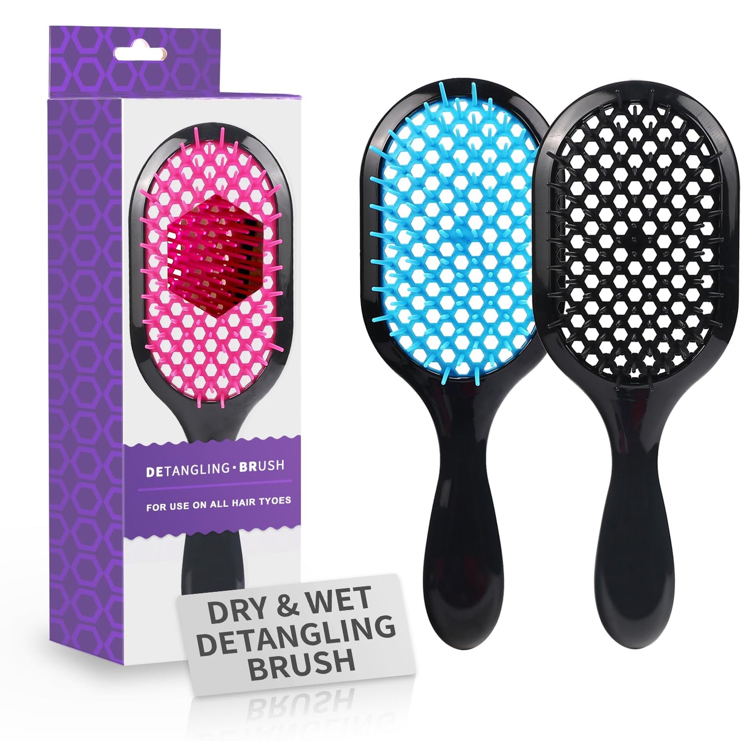 Detangling Brush - Gentle & Effective Hair Detangler for Wet or Dry Hair | Ultra-Light, Ventilated Design (Black)