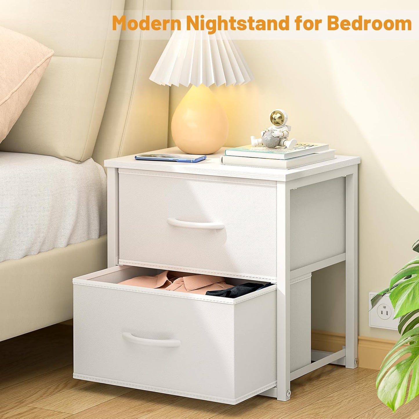 Stackable Storage Drawers - White Closet Organizer with Wooden Top & Metal Frame | Versatile Dresser for Bedroom & Living Room