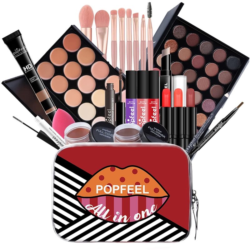 Makeup Kit for Women - Naked Shimmer Eyeshadow Palette, Waterproof Eyeliner & Mascara, Lipstick & Foundation Set | Medium to Dark Skin