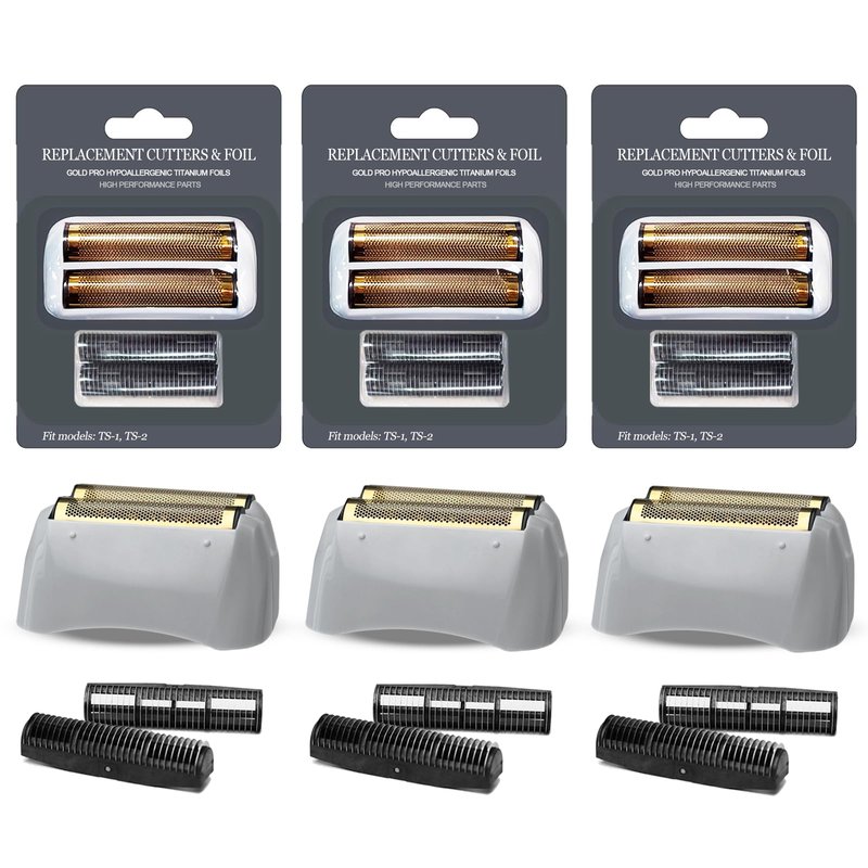 OXSITO 3Pack Gold Pro Foil and Cutters Replacement for Andis TS-1, TS-2 (17150/17155/17200) Shavers. (Foil Replacement x3, inner cutters x6)