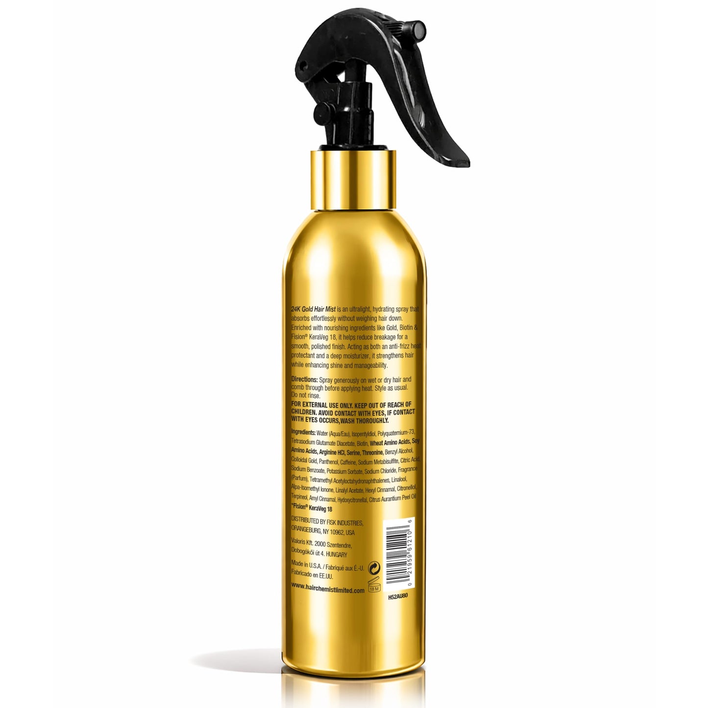 Hair Chemist 24k Gold Heat Protection Hair Mist 8 Ounce– UV & Thermal Heat Protectant Spray for Blow Drying & Flat Iron– Anti-Frizz and Shine, Lightweight, Non-Greasy Hydrating Formula– All Hair Types