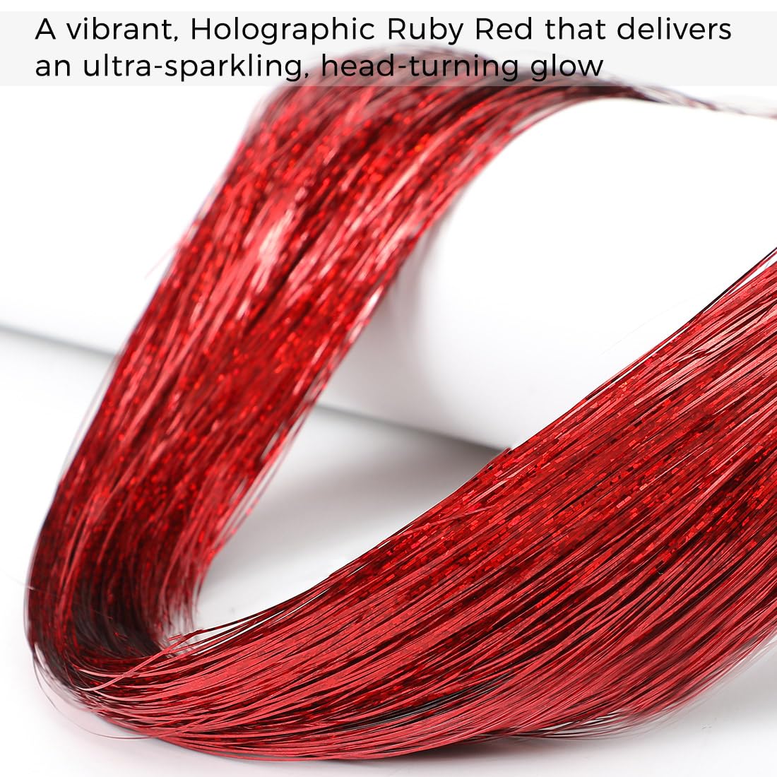 Hair Tinsel Kit with Tools, 3200+ Strands Red Holographic Fairy Hair, 48" Heat Resistant Glitter Hair Extensions, Easy DIY Kit for Girls, Christmas Party & Festival Gift