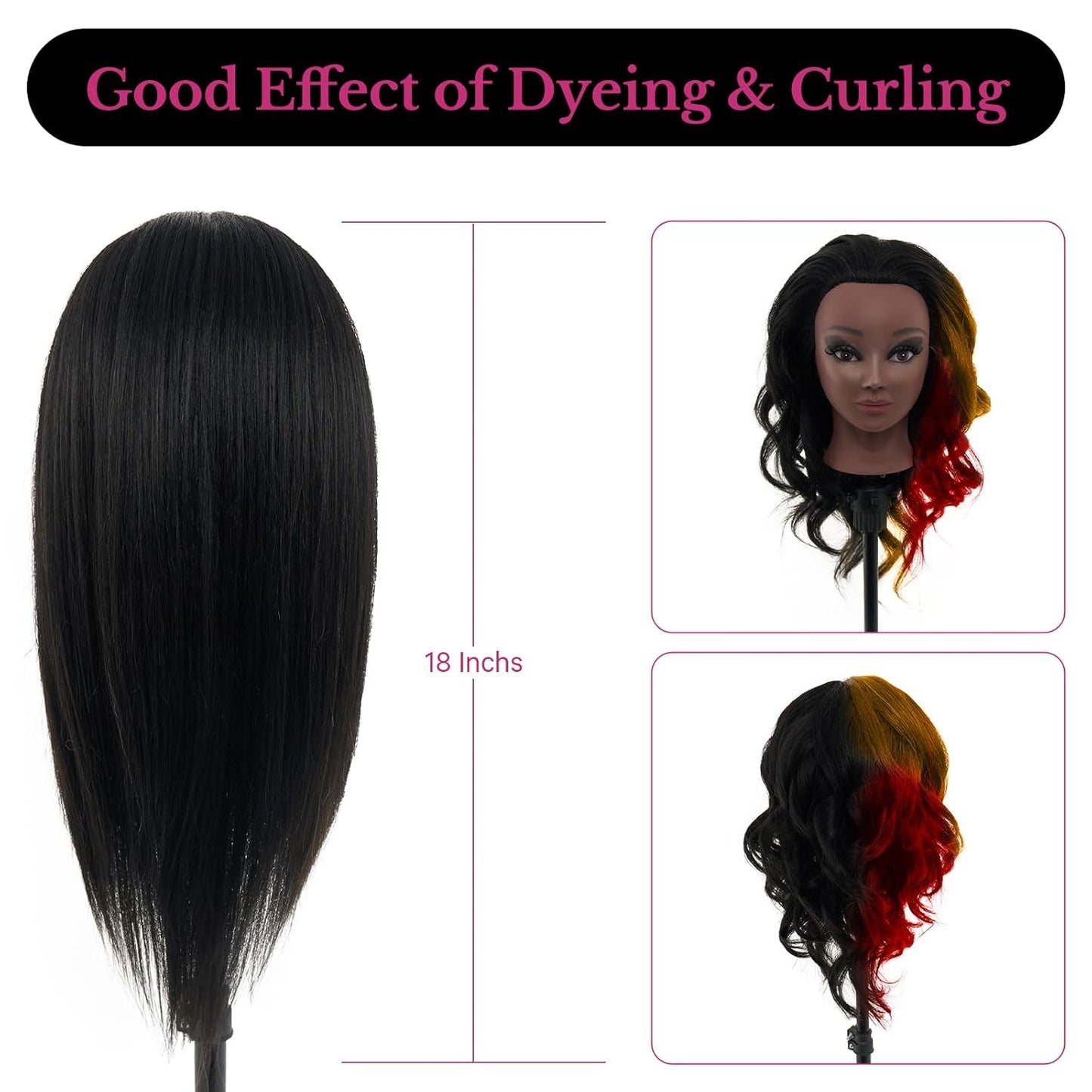 18” Human Hair Mannequin Head - Realistic Cosmetology Practice Doll for Hair Styling & Braiding | Includes Stand