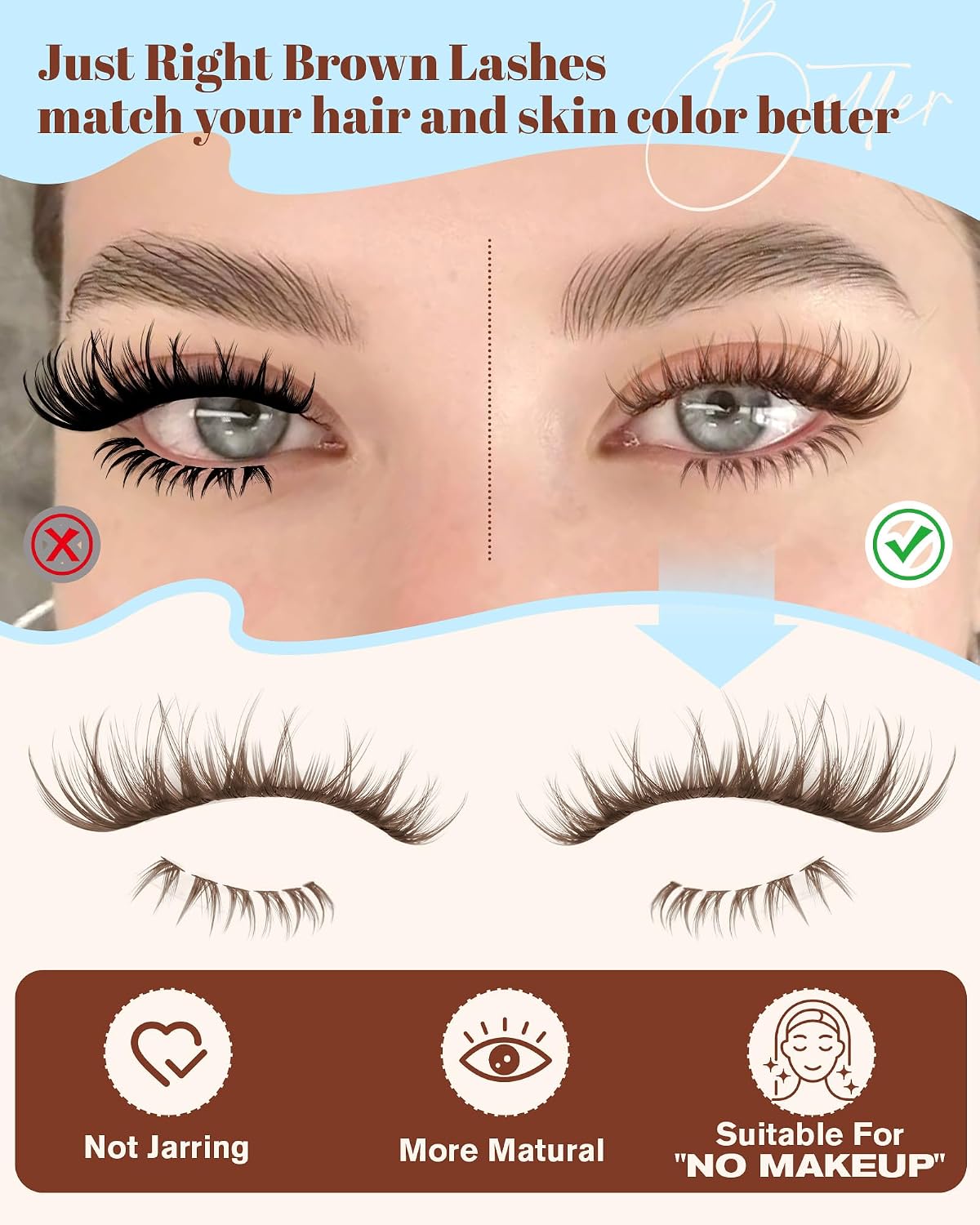 Brown Lash Clusters - Natural Look Eyelash Extensions | 300 Pcs Wispy D-Curl 10-16MM