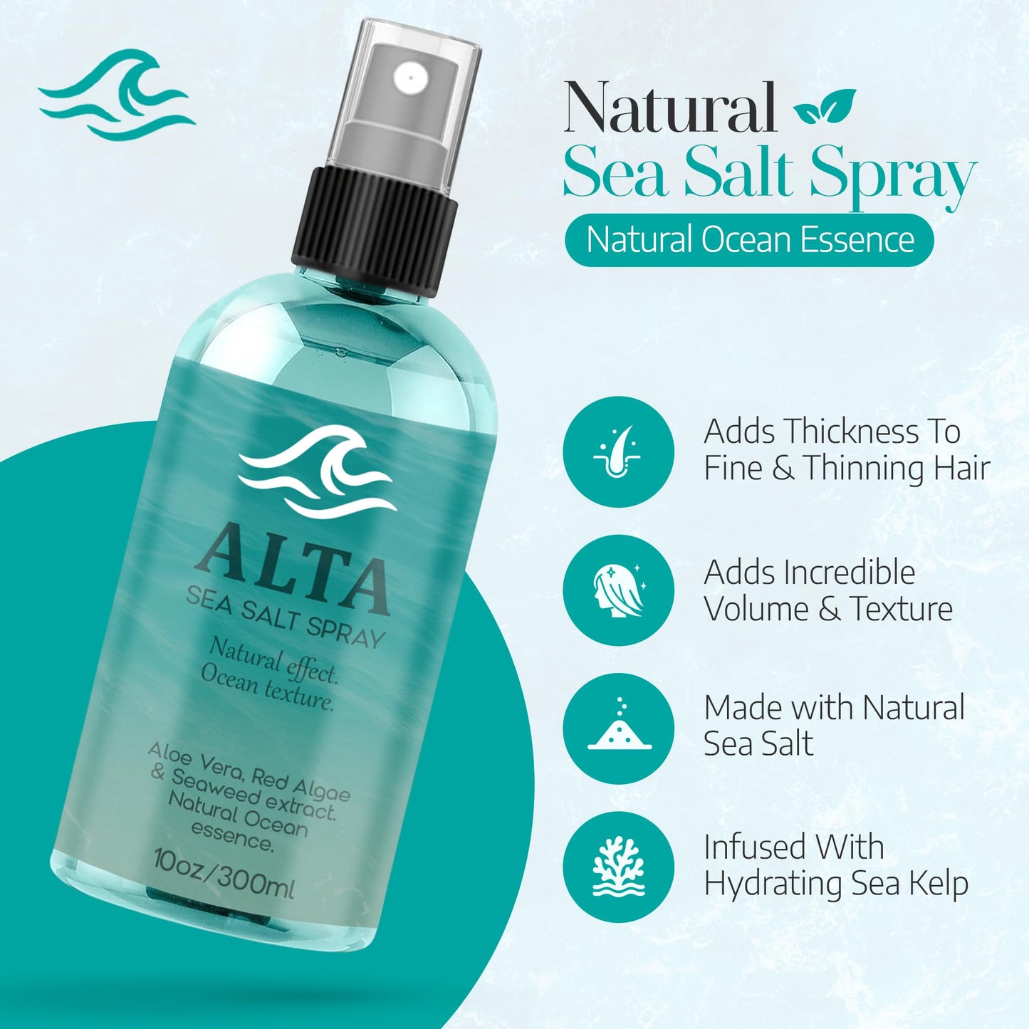 All Goods Alta 10oz Sea Salt Spray for Hair – Texturizing & Volumizing Sea Salt Mist for Beach Waves, Matte Finish & Natural Hold – For Men & Women - All Day Hold.