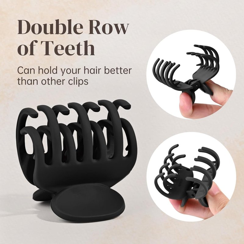 Small Claw Hair Clips for Thin Short Hair - 4 Pack Matte Non-Slip | Black 1.6" Double Row Teeth