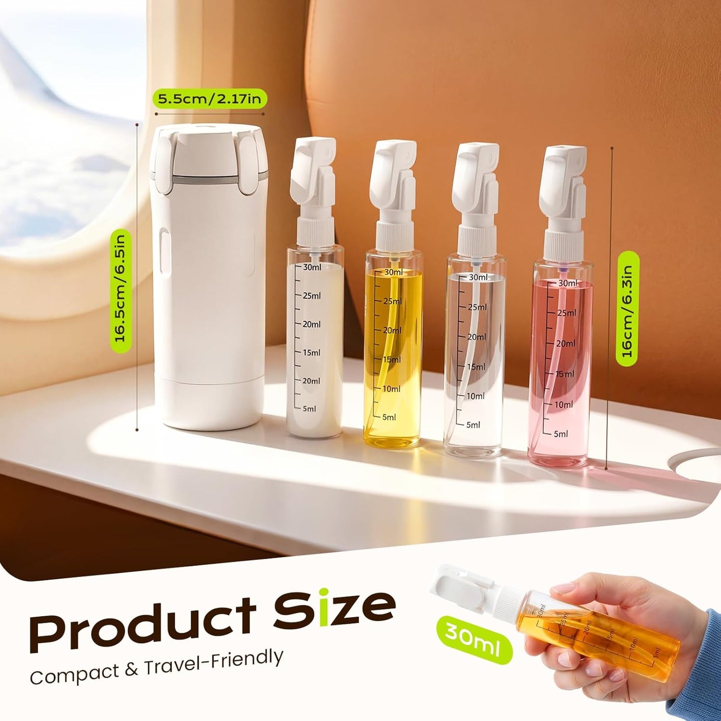 Travel Dispenser Bottle Set - 4 in 1 Leak Proof Refillable Pump Toiletry Containers | 30ML Green for Travel, Camping & Gym