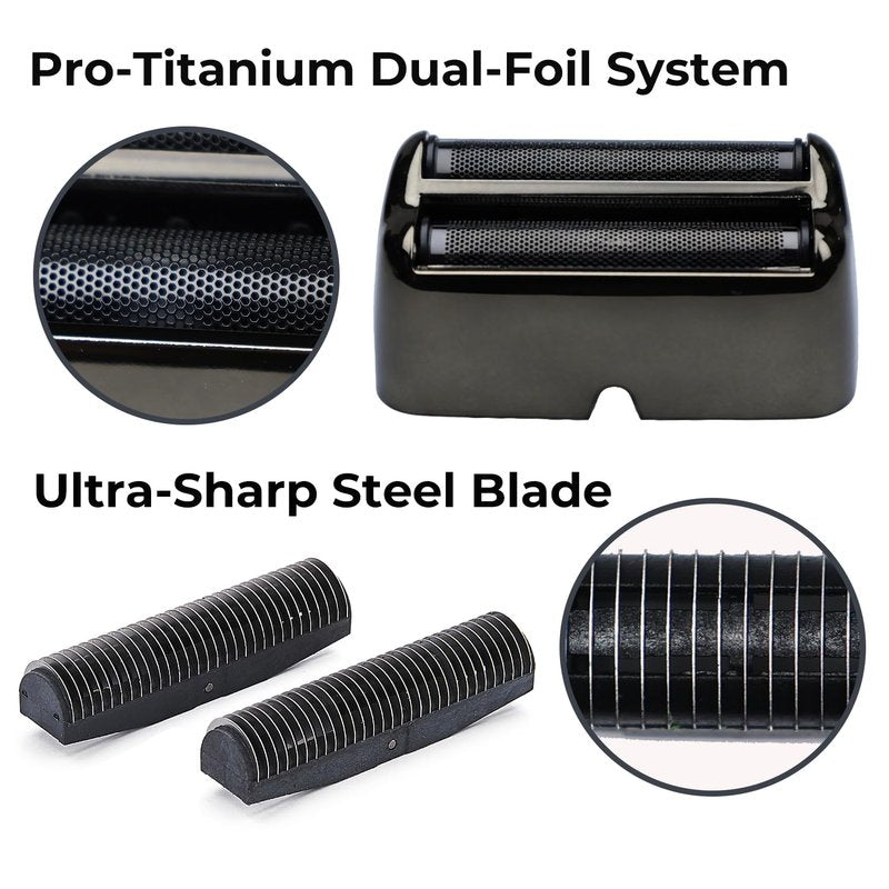 Replacement Foil and Cutter for BaBylissPRO UV Double Foil Shavers - Hypoallergenic Extra-close Shaver Replacement Head,for use with UV Foil Shavers ONLY (Matte Black 2 Pack（FXLRF2MB）)