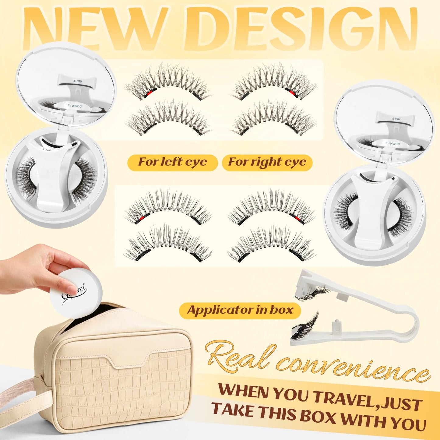 QUEWEL 2 Pairs Magnetic Eyelashes with Applicator Reusable No Glue Needed Magnetic Lashes Cat Eye Natural Look Lashes Kit Easy to Wear and Remove(NZH B+G)