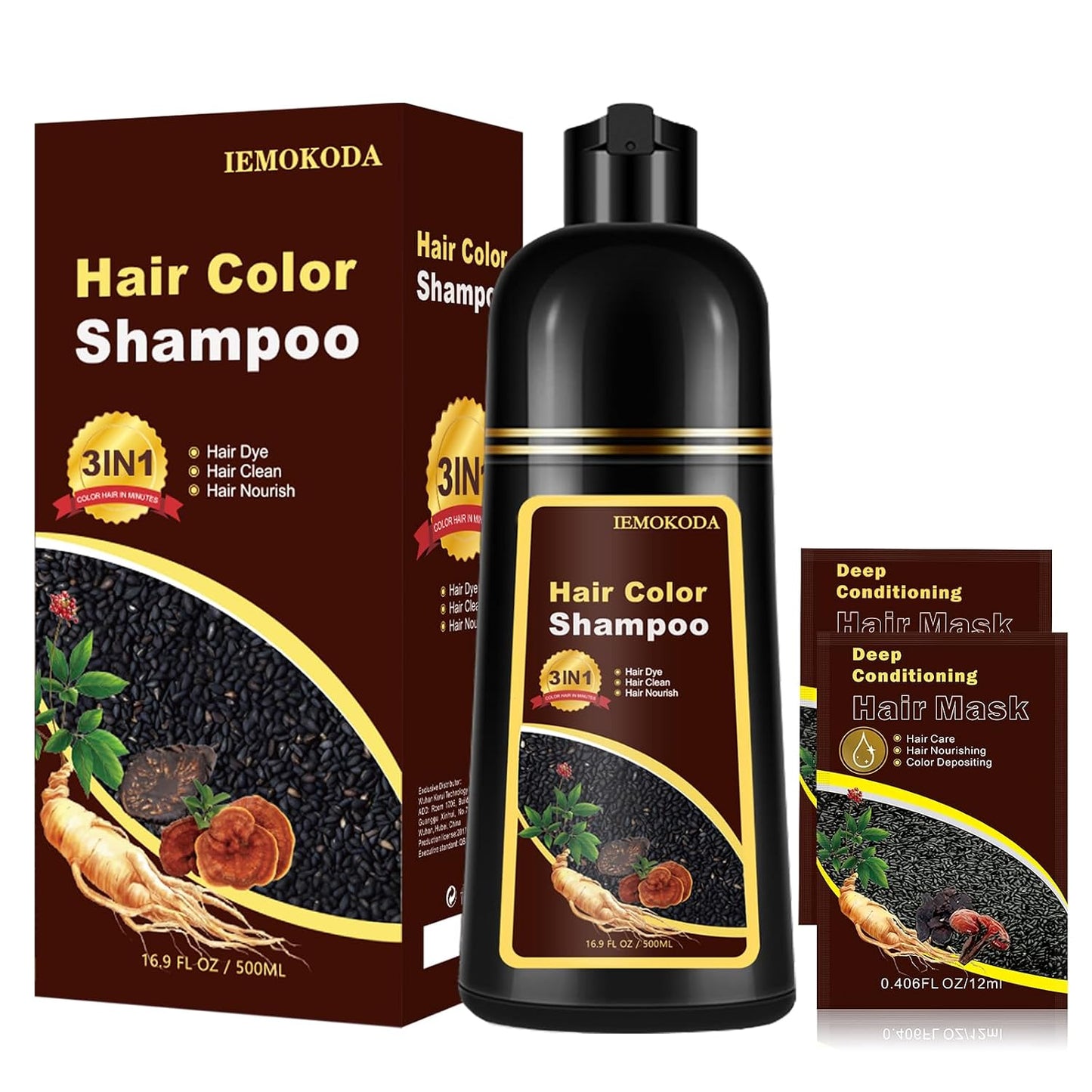 Cherry Brown Hair Dye Shampoo - 3 in 1 Color Treatment for Quick Results | Nourishing Formula