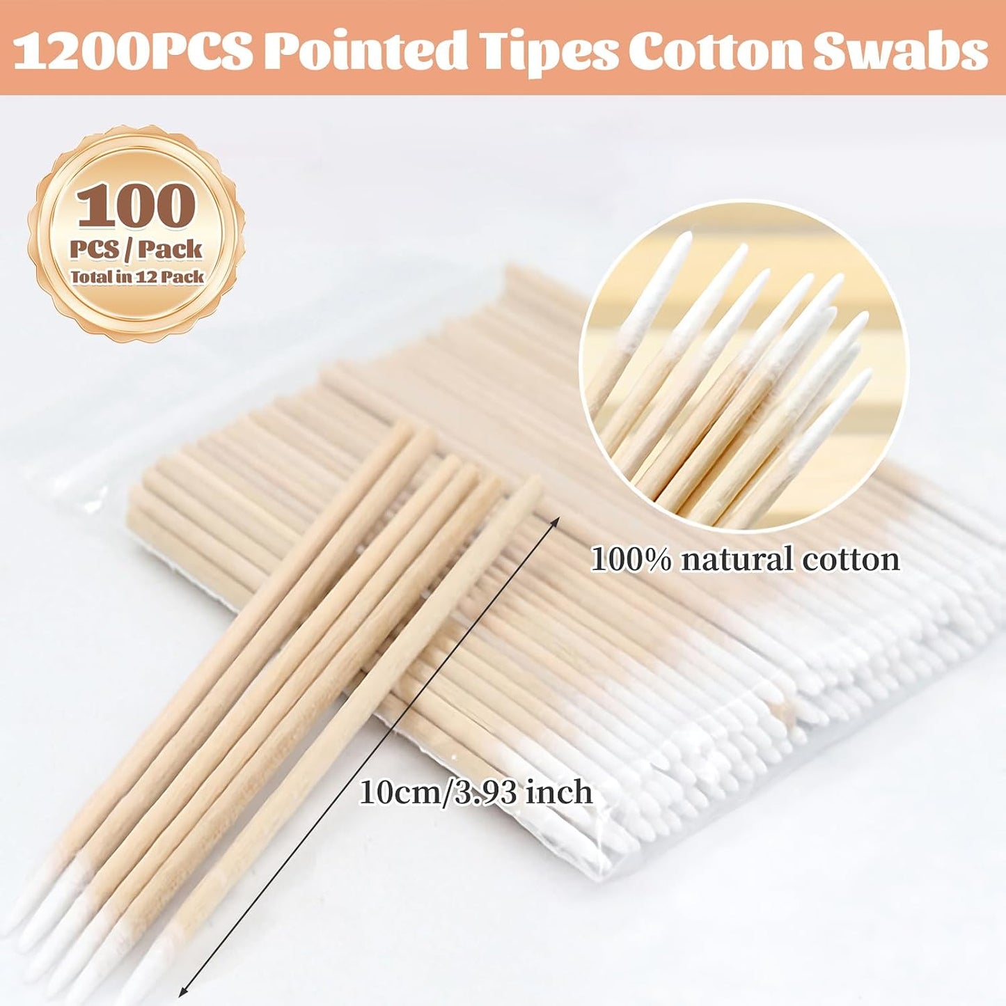 Precision Pointed Tips Cotton Swabs - 1200PCS Microblading Applicators for Makeup, Nail Polish & Eyebrow Care | 4 Inch Wooden Sticks
