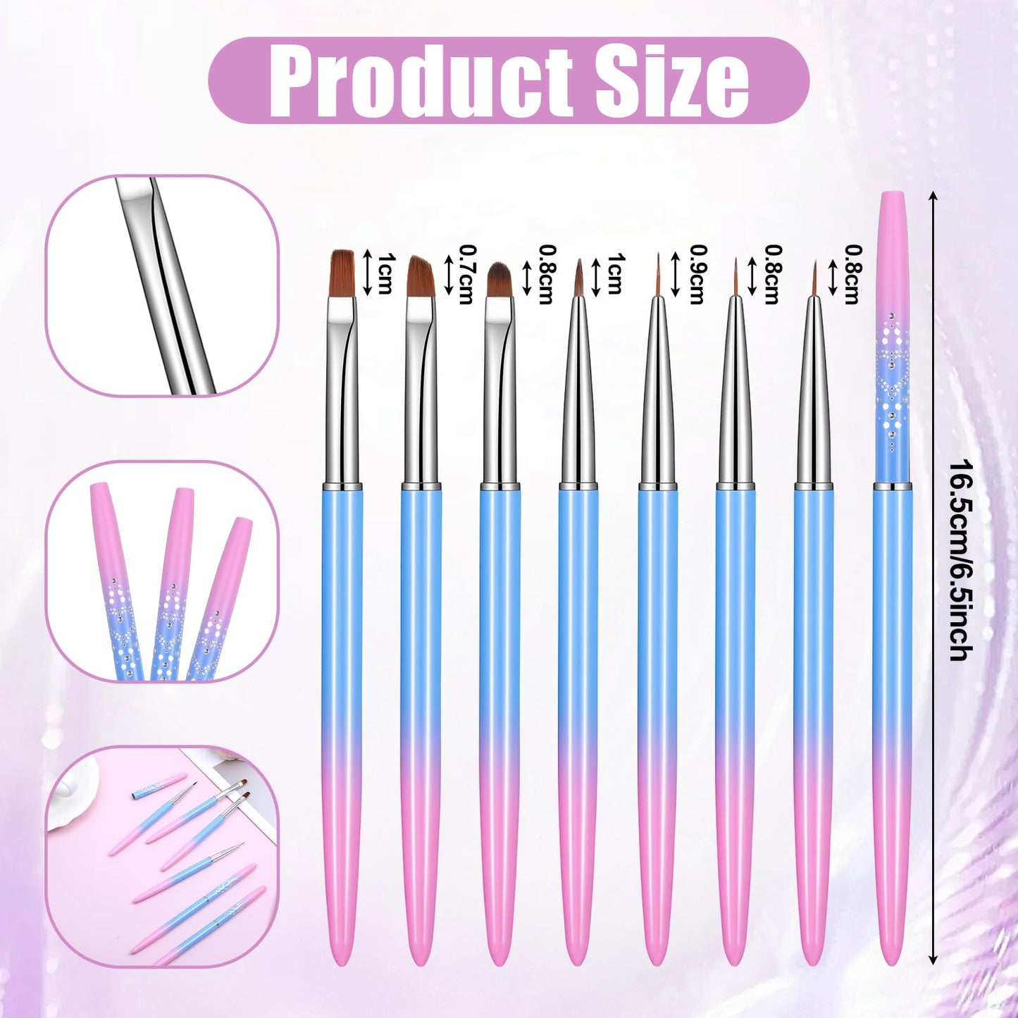 HJZHII 7Pcs Nail Art Clean Up Brushes, Flat/Oval/Fine Angled Gel Nail Brushes For Nail Art Design Painting DIY and Polish Mistake Cleaning