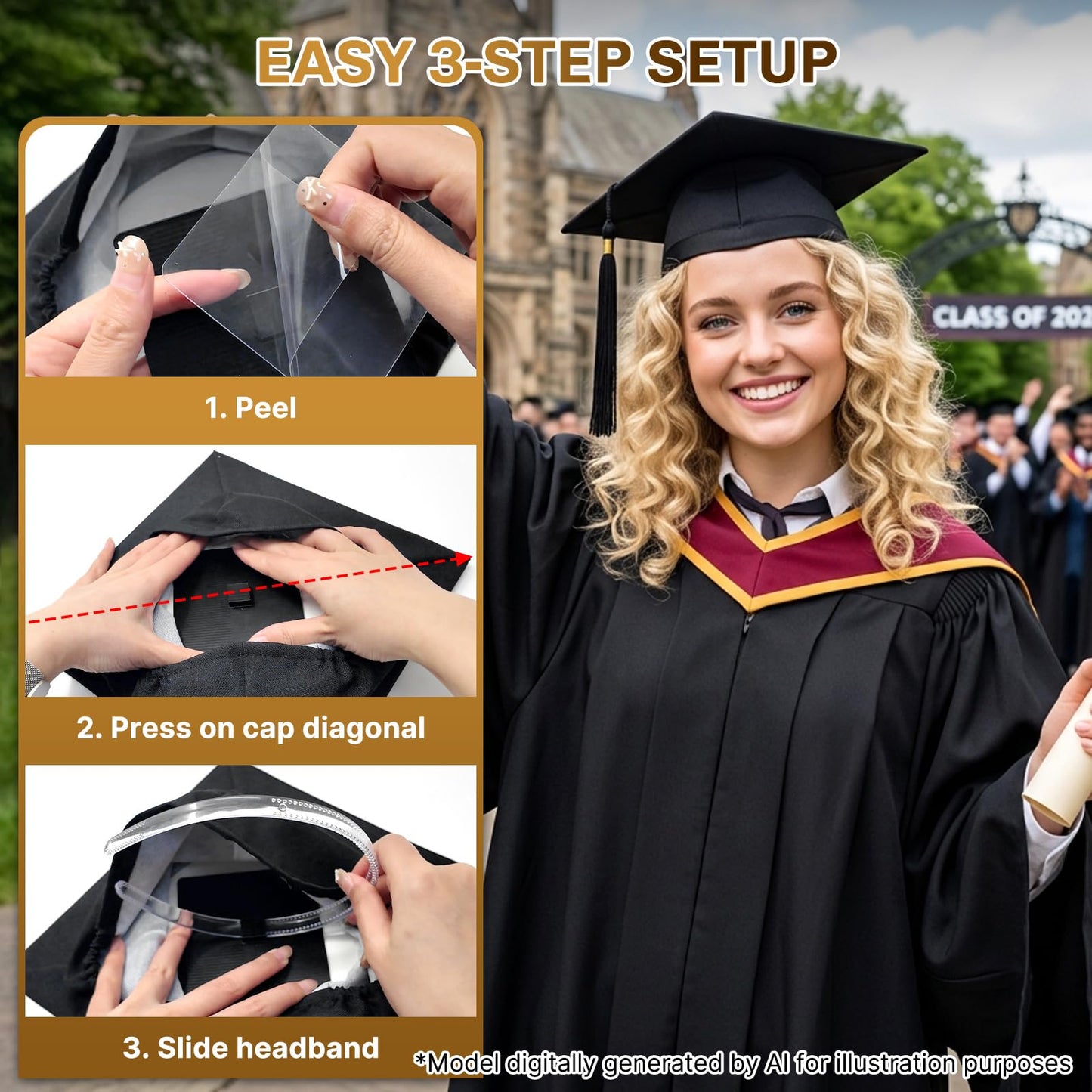 WUSUTE 2026 Graduation Cap Headband, Plastic Pad Cap Headbands, Hat Accessories for Graduates, Women, Photo‑Ready for Ceremony, Class of 2026 Graduation Gift