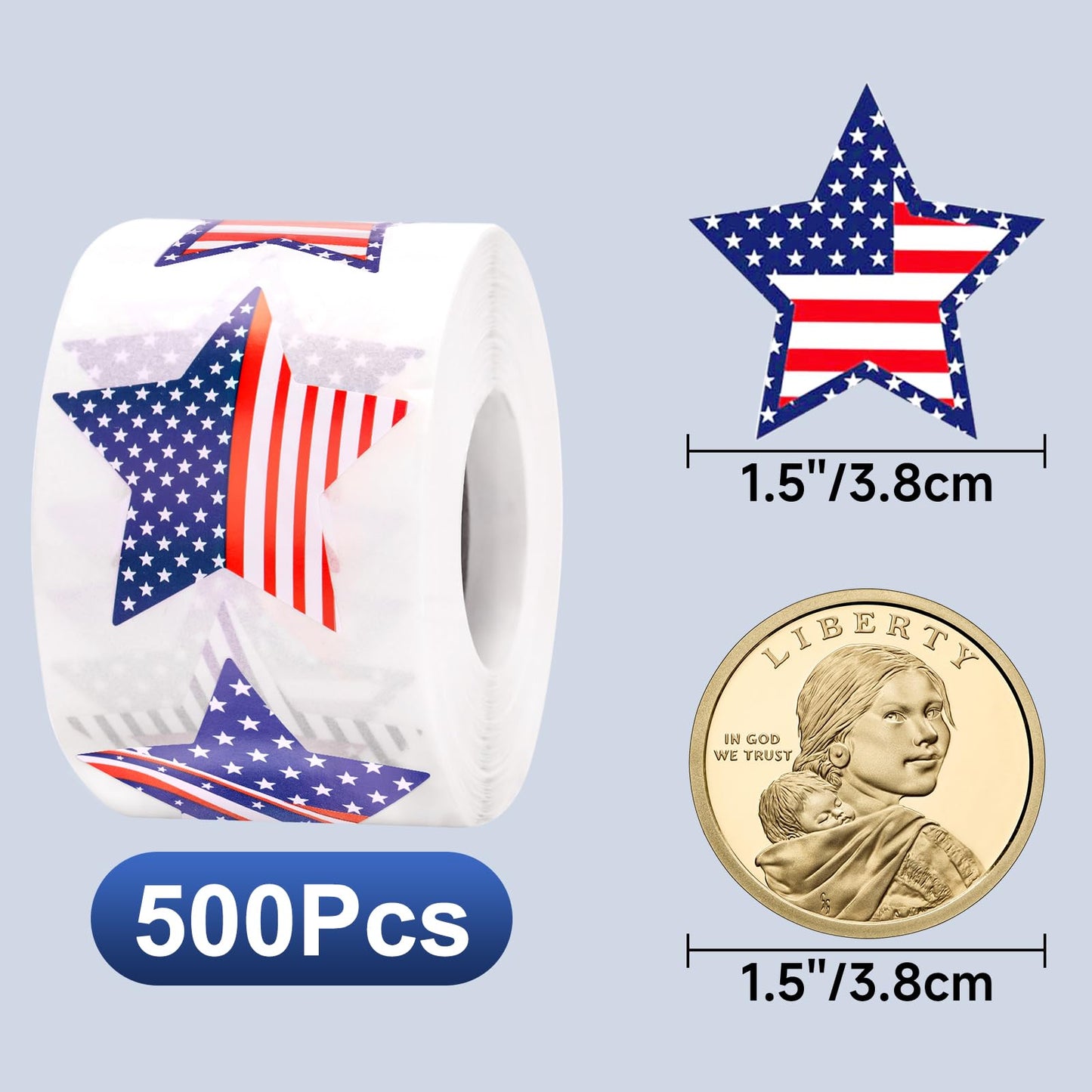 Anwyll American Flag Star Stickers - 500Pcs 1.5Inch USA Patriotic Seals Labels Stickers Self Adhesive 4th of July Sticker Memorial Veterans Day Sticker for 250th Anniversary Independence Day Reward