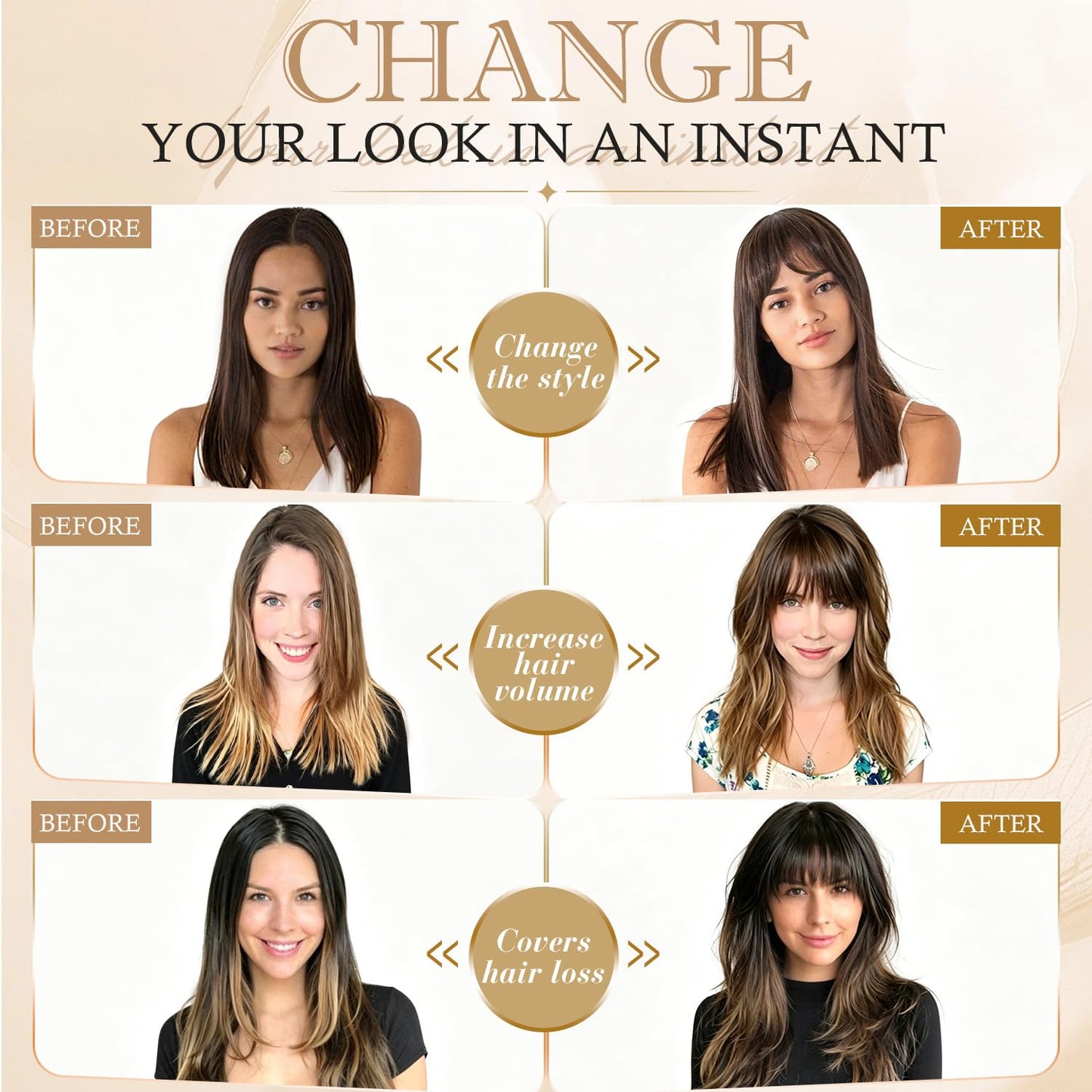 Human Hair Toppers for Women - Real Hair Pieces with Bangs | 360° Coverage, 10-Inch, 30g