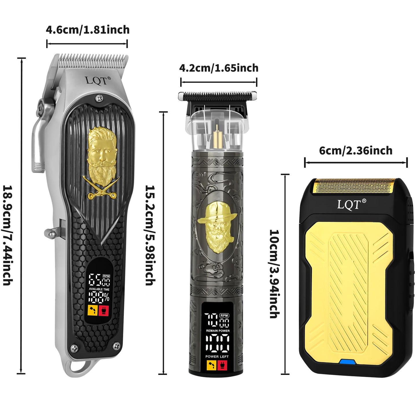 LQT Professional Cordless Hair Clippers and Precision Beard Trimmer Set for Men, Grooming Kit with Foil Shaver, USB Rechargeable Hair Cutting Machine, LED Display, Gifts for Men