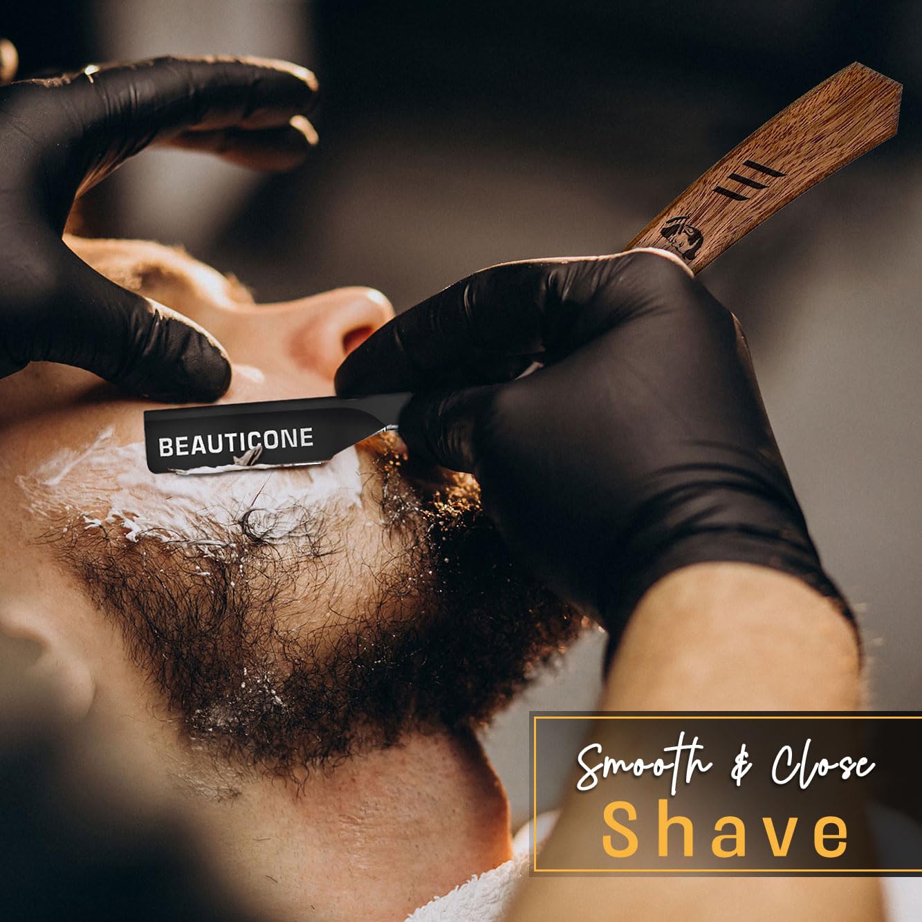BEAUTICONE Straight Razors for Men - Professional Wood Handle Straight Edge Razor with 20 Replaceable Single Edge Blades - Stainless Steel Barber Shavette for Beard Shaving - Navajas para Barbero