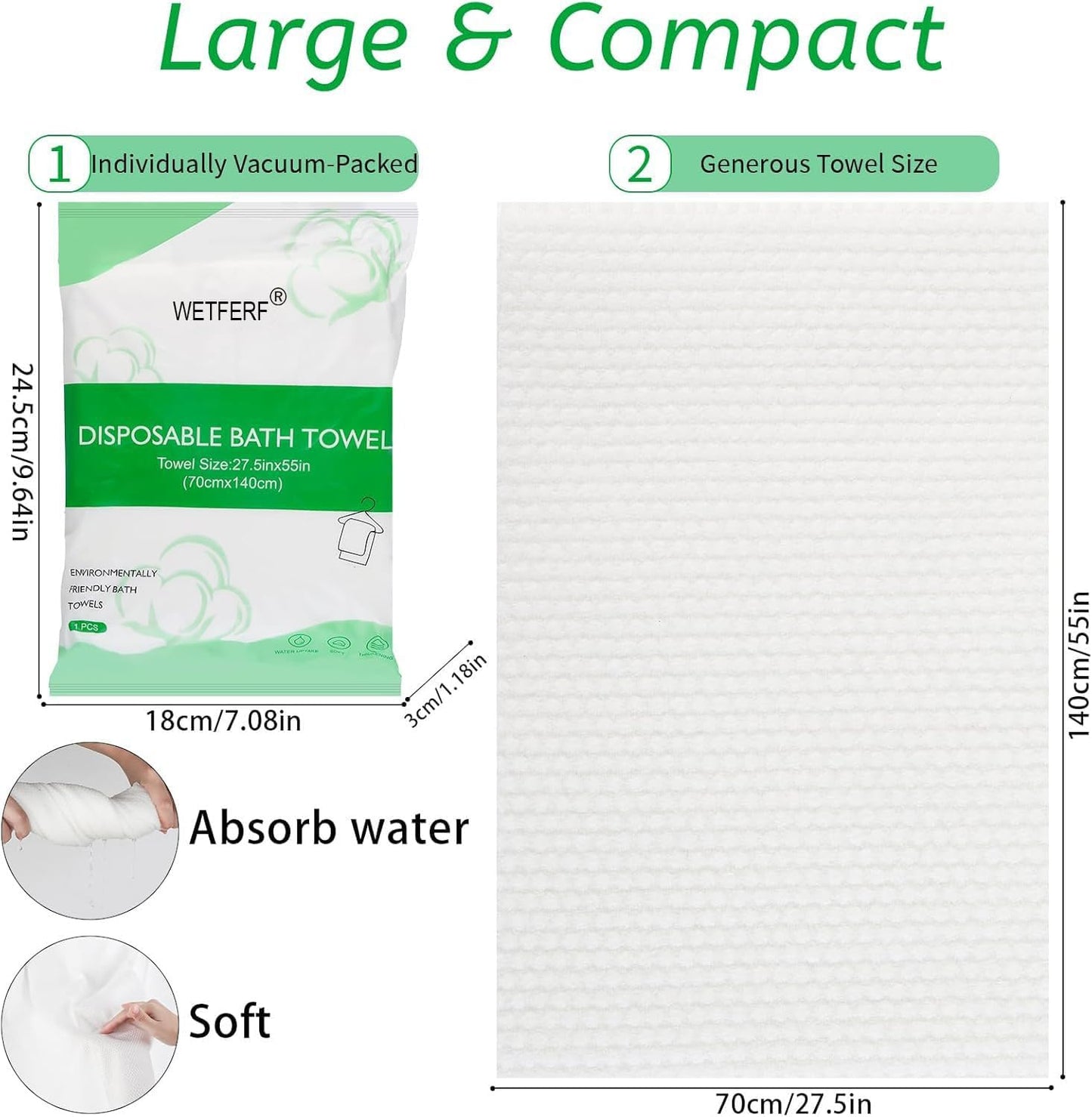 Disposable Bath Towels - 20 Pack Durable Large Portable Thick Towels for Travel, Spa & Camping | 55'' x 27.5''