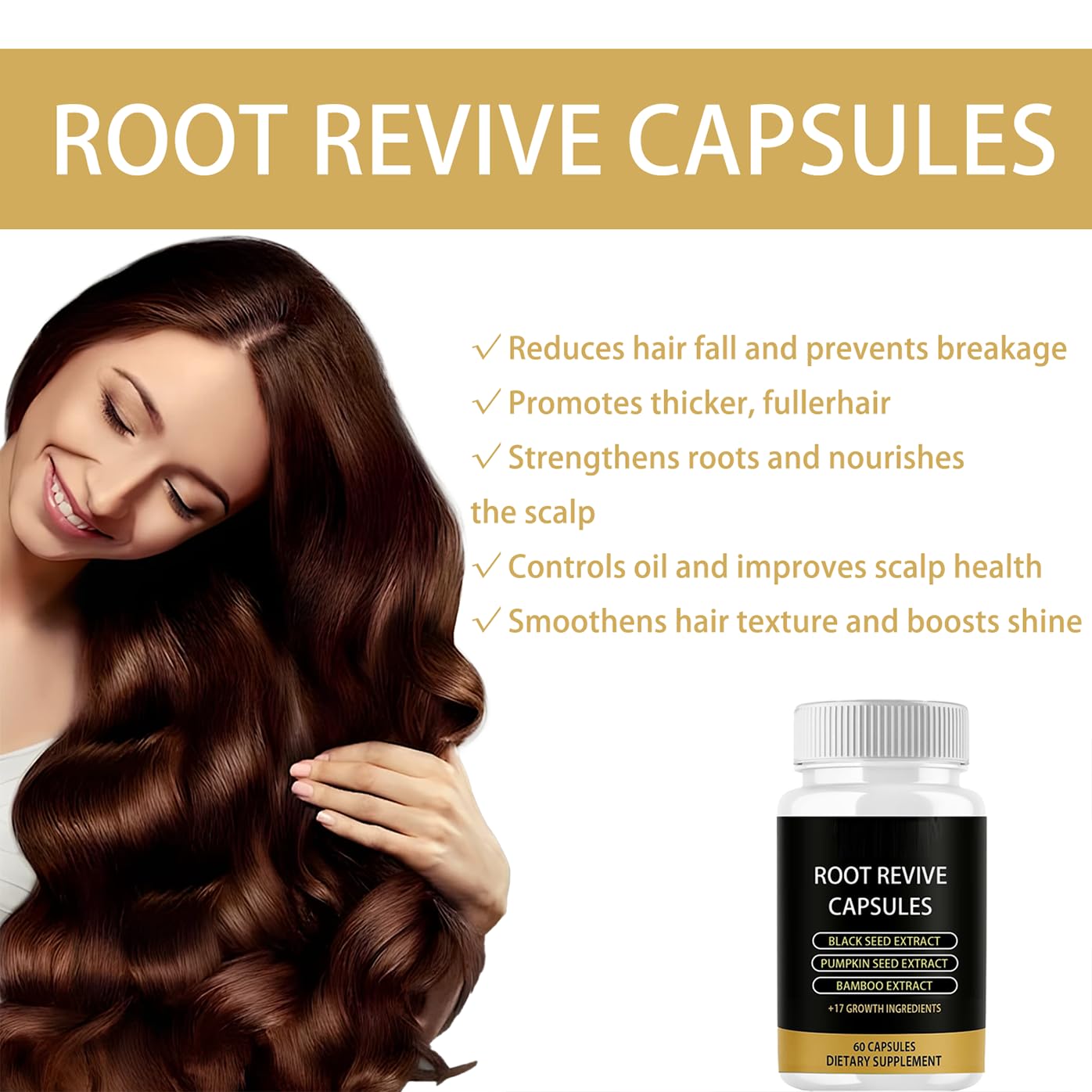 Lumin Root Revive Capsules - Hair Growth Supplement with Biotin & Black Seed Extract | 60 Count for Thinning Hair