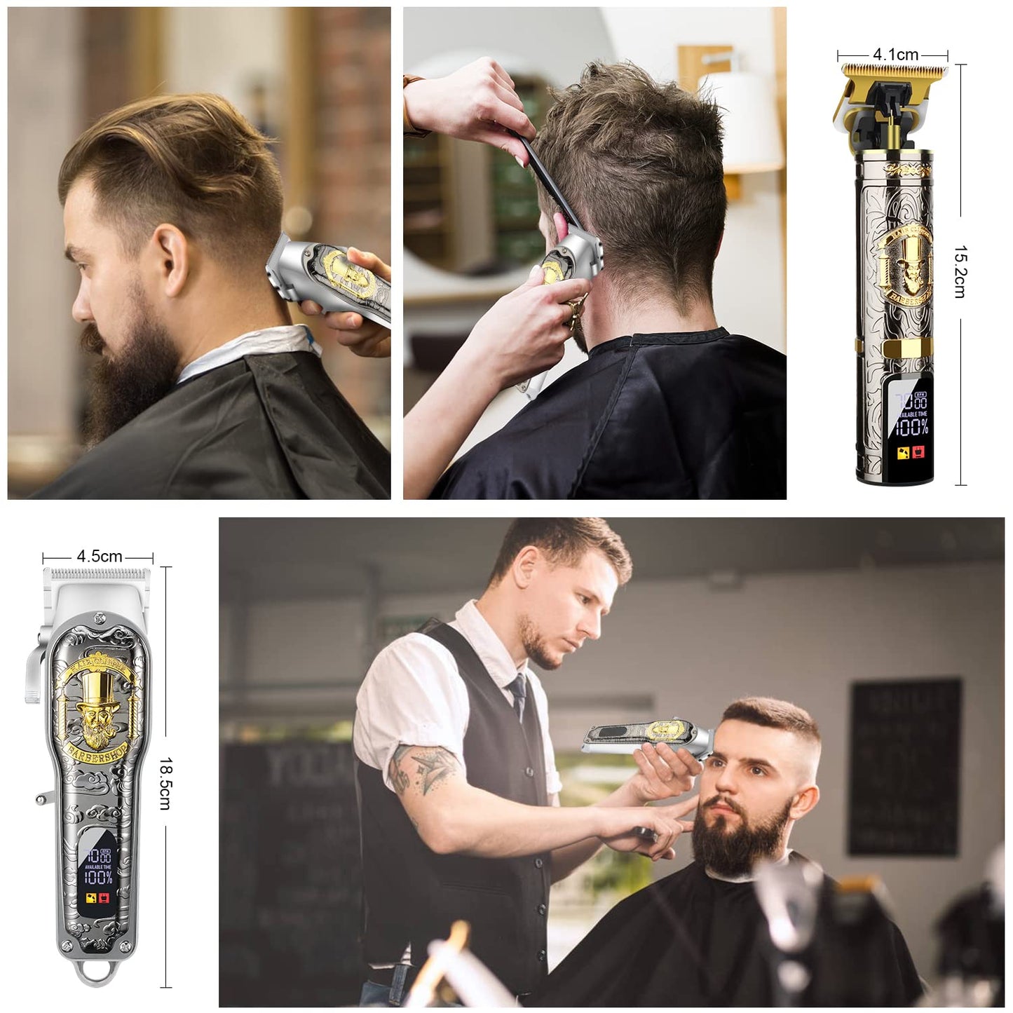 HIENA PRO Hair Clippers for Men T-Blade Trimmer Set, Men Professional Cordless Rechargeable Barber Hair Clippers Set with LED Display (Black-LCD)