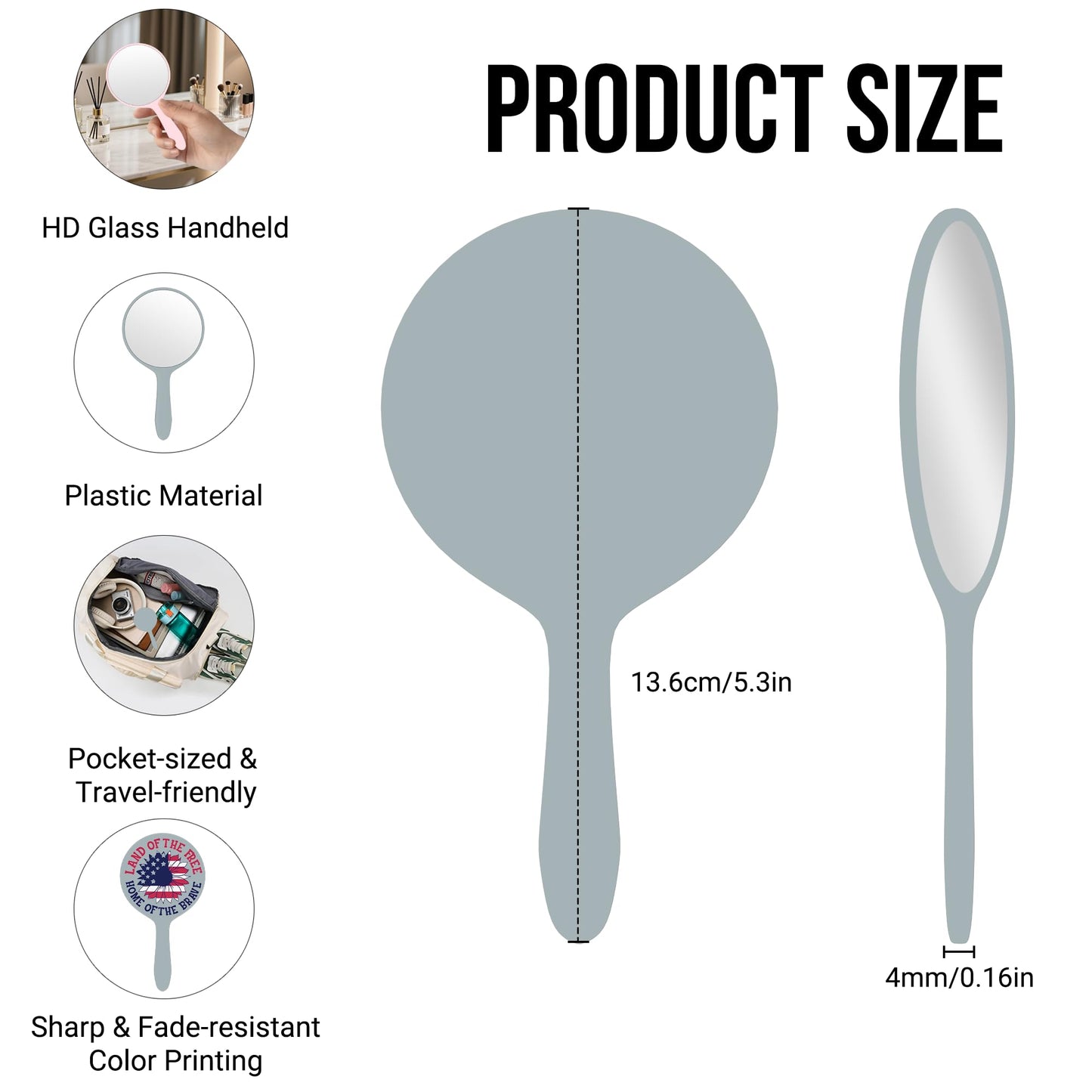 Personalized Handheld Mirror Bulk,Pack 10-150 Personalized Compact Mirror for Purse,Logo/Text Customizable,Round Travel Makeup Mirror,Personalized Gift for Branding,Party Favor,Promotion,Events (Blue)