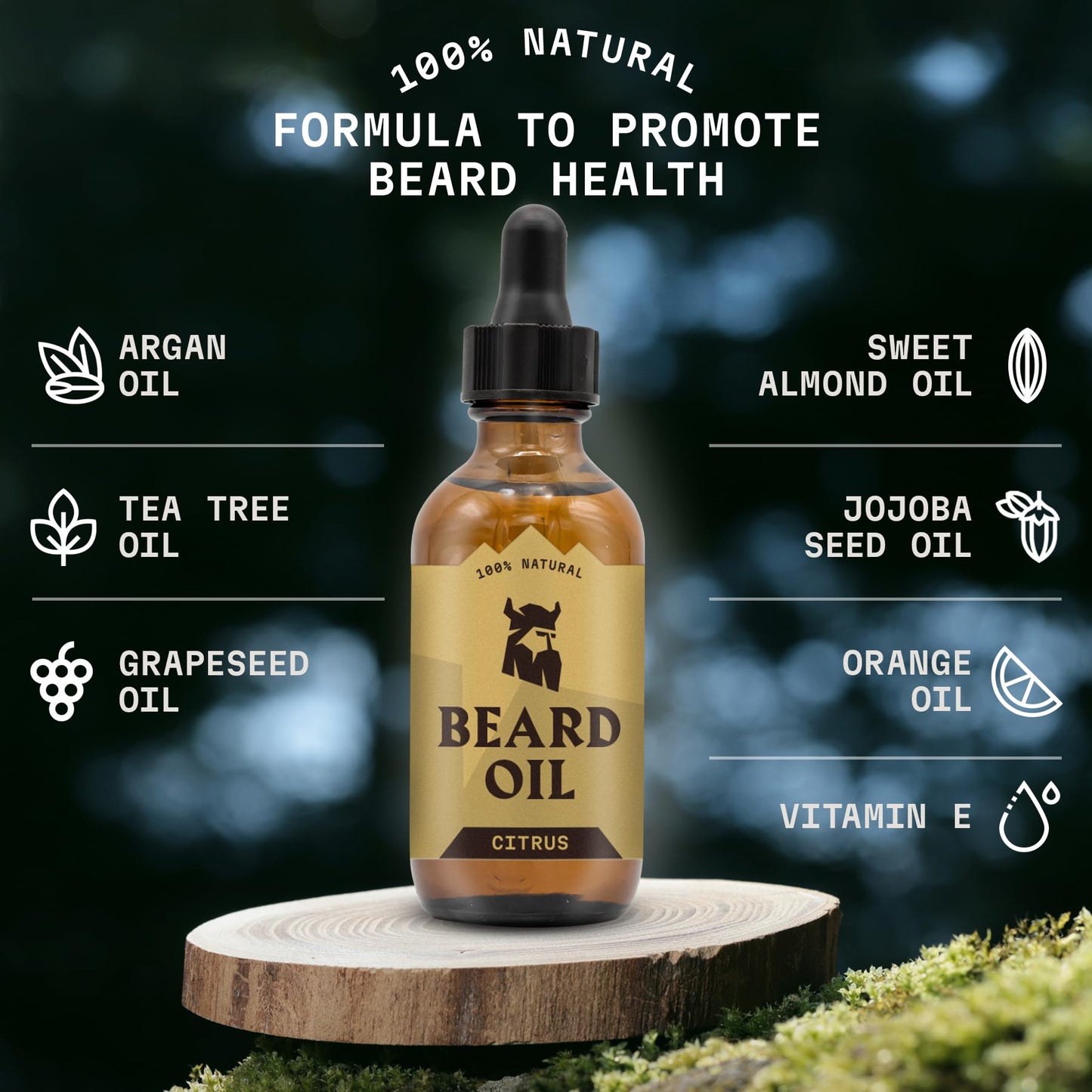 Striking Viking Citrus Beard Oil for Men - 2 Fl Oz - Moisturizing & Softening Formula - Supports Fuller Beard Growth - Soothing Tea Tree & Jojoba Oil Infusion