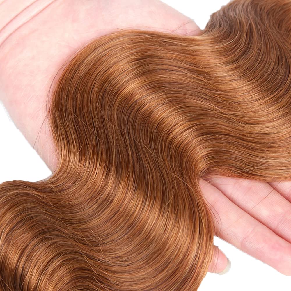 12 14 16 Inch Brown Bundles Body Wave Bundles Human Hair #30 Light Brown Body Wave Bundle Unprocessed Brazilian Virgin Weave Hair 3 Bundle 50 Gram Per Bundle