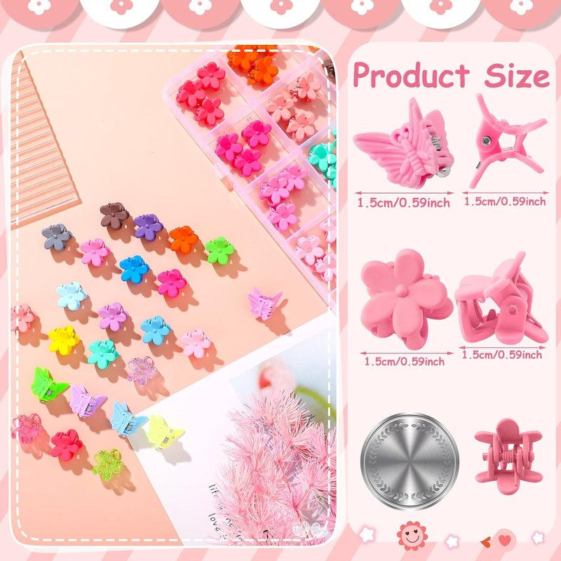 Baby Hair Clips - 112 Pcs Mini Flower & Butterfly Claw Clips for Girls | Colorful Hair Accessories with Organizer Box