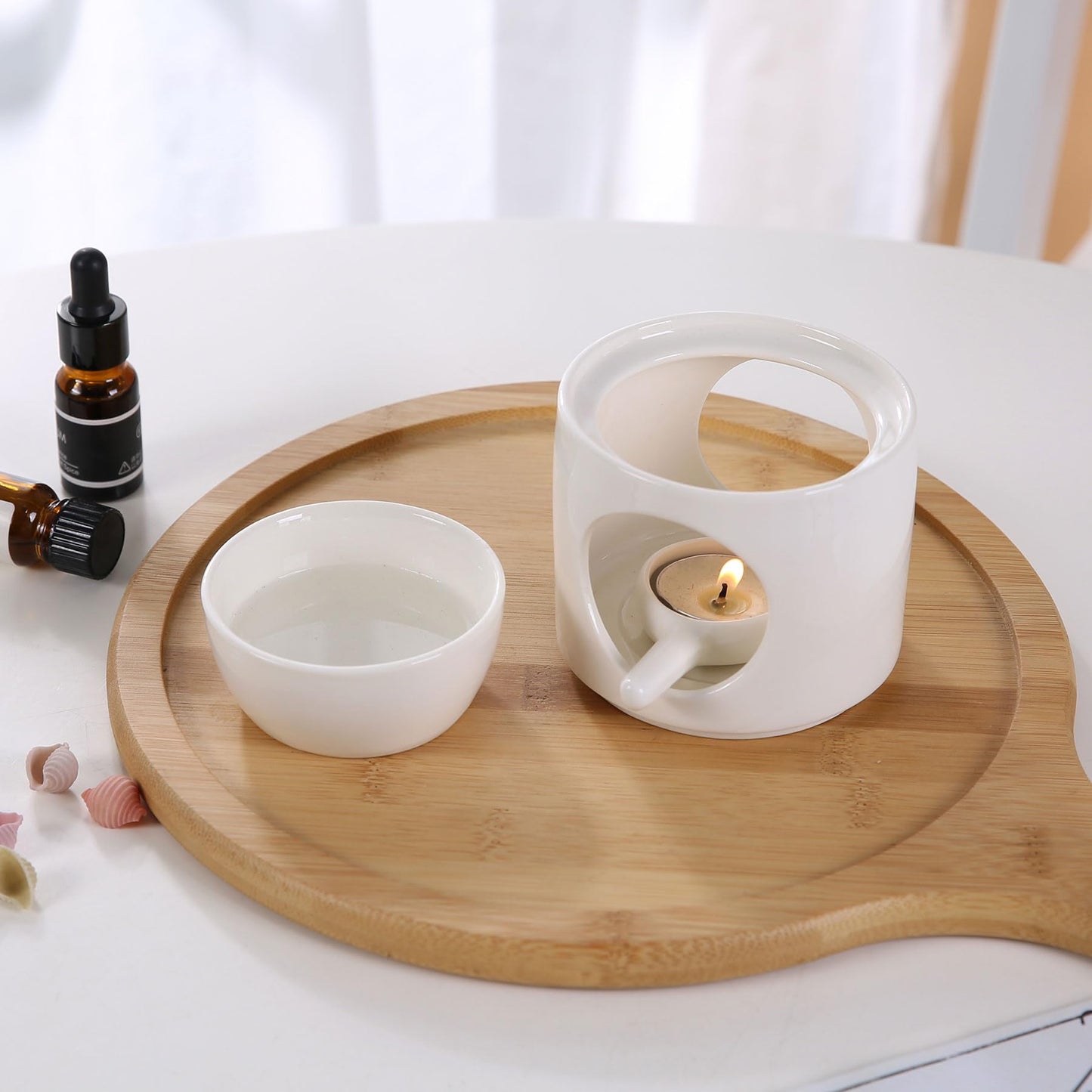 Auxmeware - Essential Oil Burner for Scented Oil, Oil Warmer, Tealight Wax Melt Warmer, Candle Diffuser, Tea Light Holder, White
